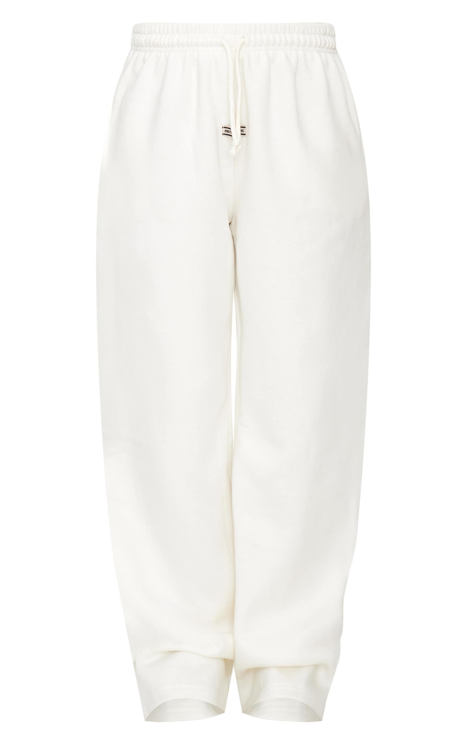 PRETTYLITTLETHING Cream Badge Detail Mid Rise Wide Leg Sweatpants Product Image