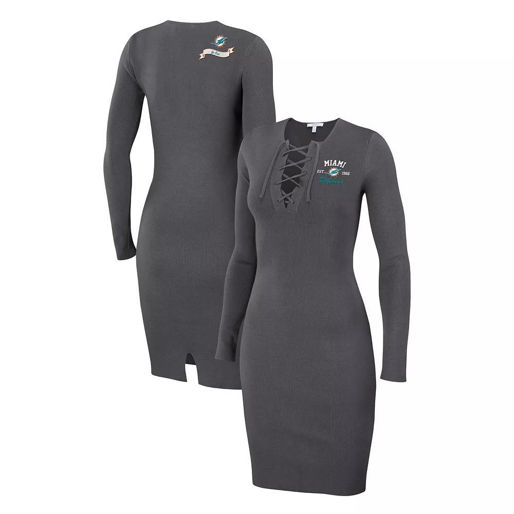 Women's WEAR by Erin Andrews Navy Chicago Bears Lace Up Long Sleeve Dress, Size: XL, Blue Product Image