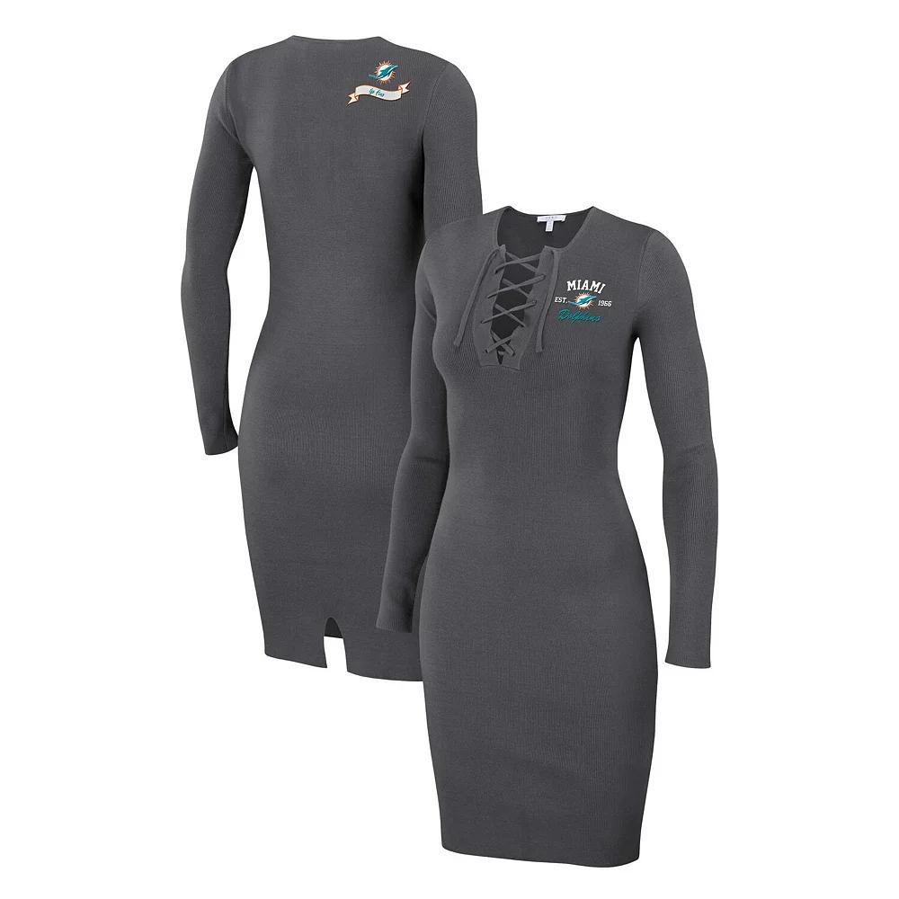 Women's WEAR by Erin Andrews Navy New England Patriots Lace Up Long Sleeve Dress, Size: 2XL, Blue Product Image