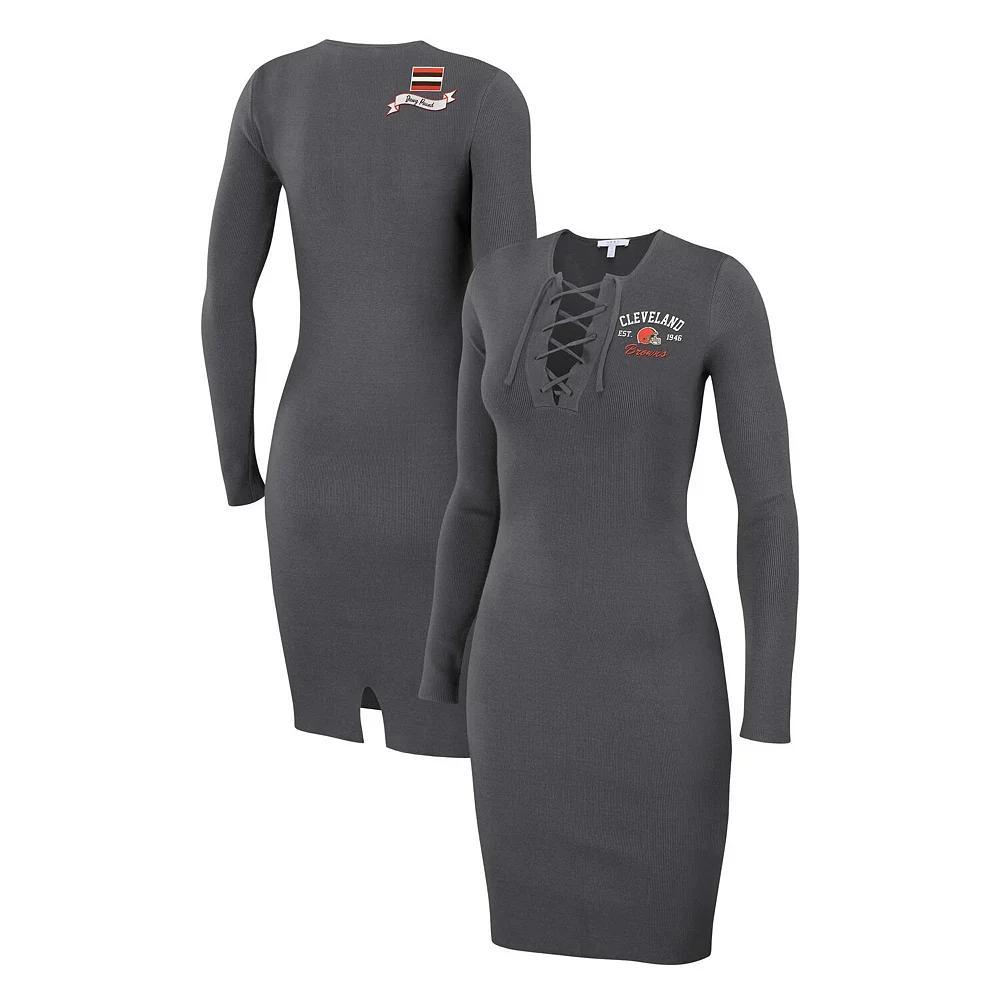 Women's WEAR by Erin Andrews Navy Chicago Bears Lace Up Long Sleeve Dress, Size: XL, Blue Product Image