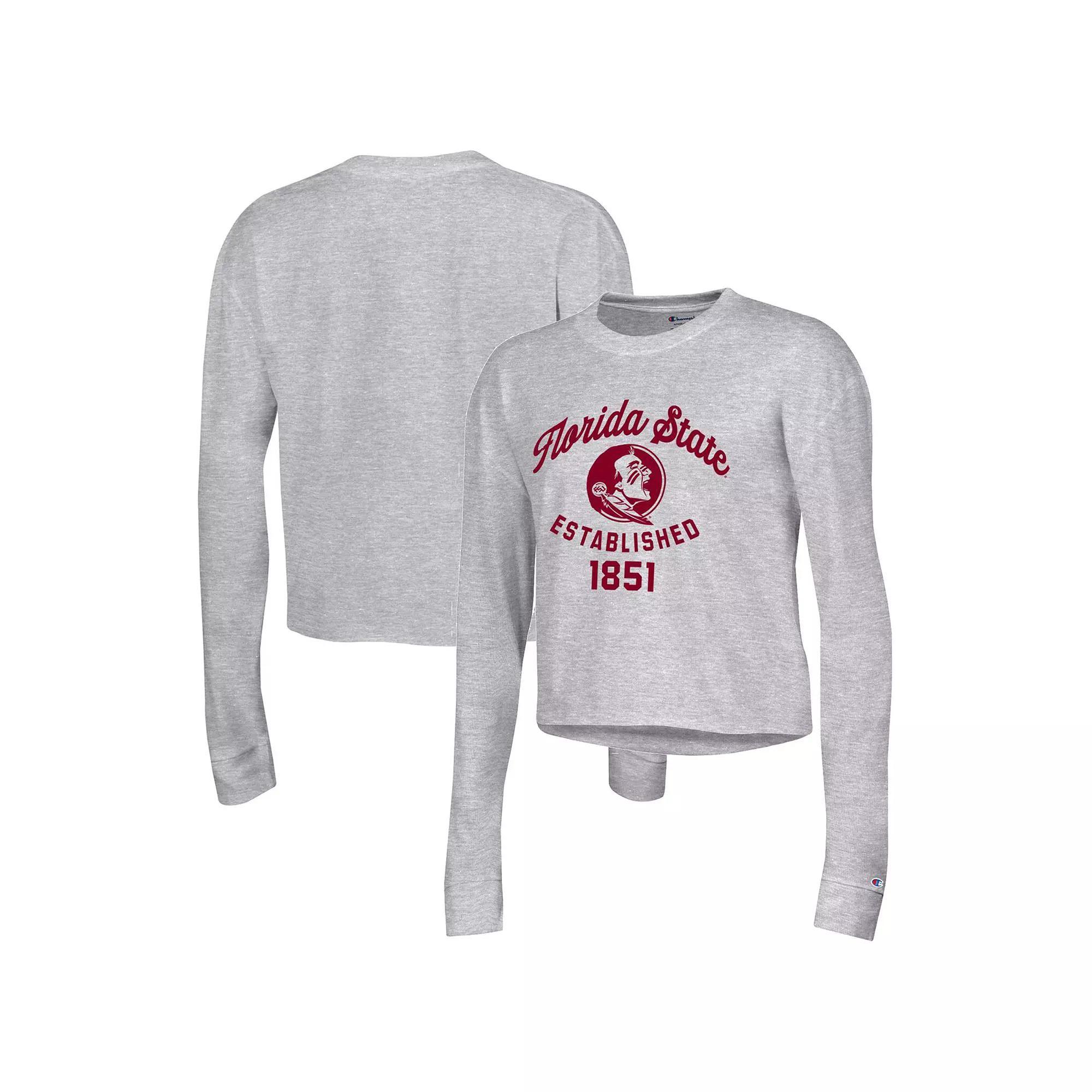 Womens Champion Gray Florida State Seminoles Boyfriend Cropped Long Sleeve T-Shirt Product Image
