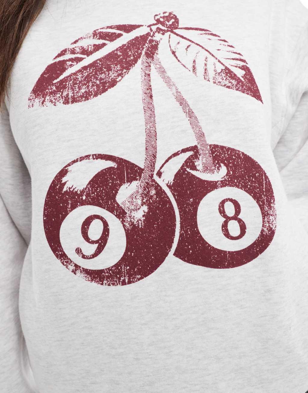 Bershka cherry print graphic hoodie in gray Product Image