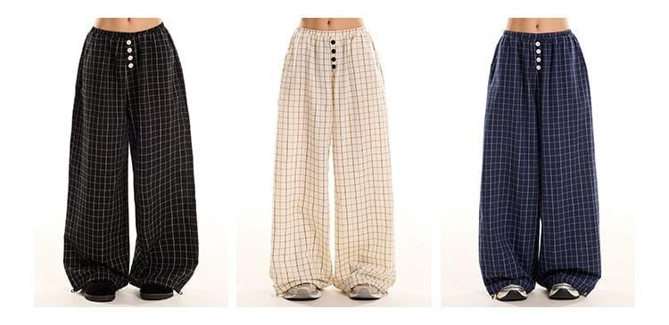 High Rise Plaid Wide Leg Pants Product Image