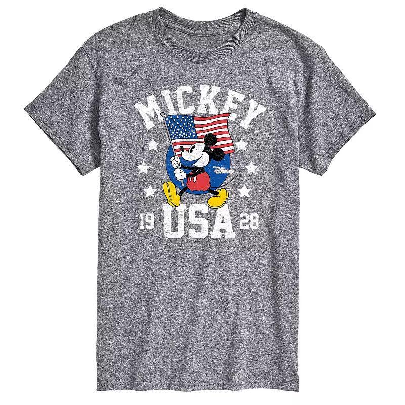 Disneys Mickey Mouse Big & Tall Waving USA Flag Graphic Tee, Mens Athletic Grey Product Image