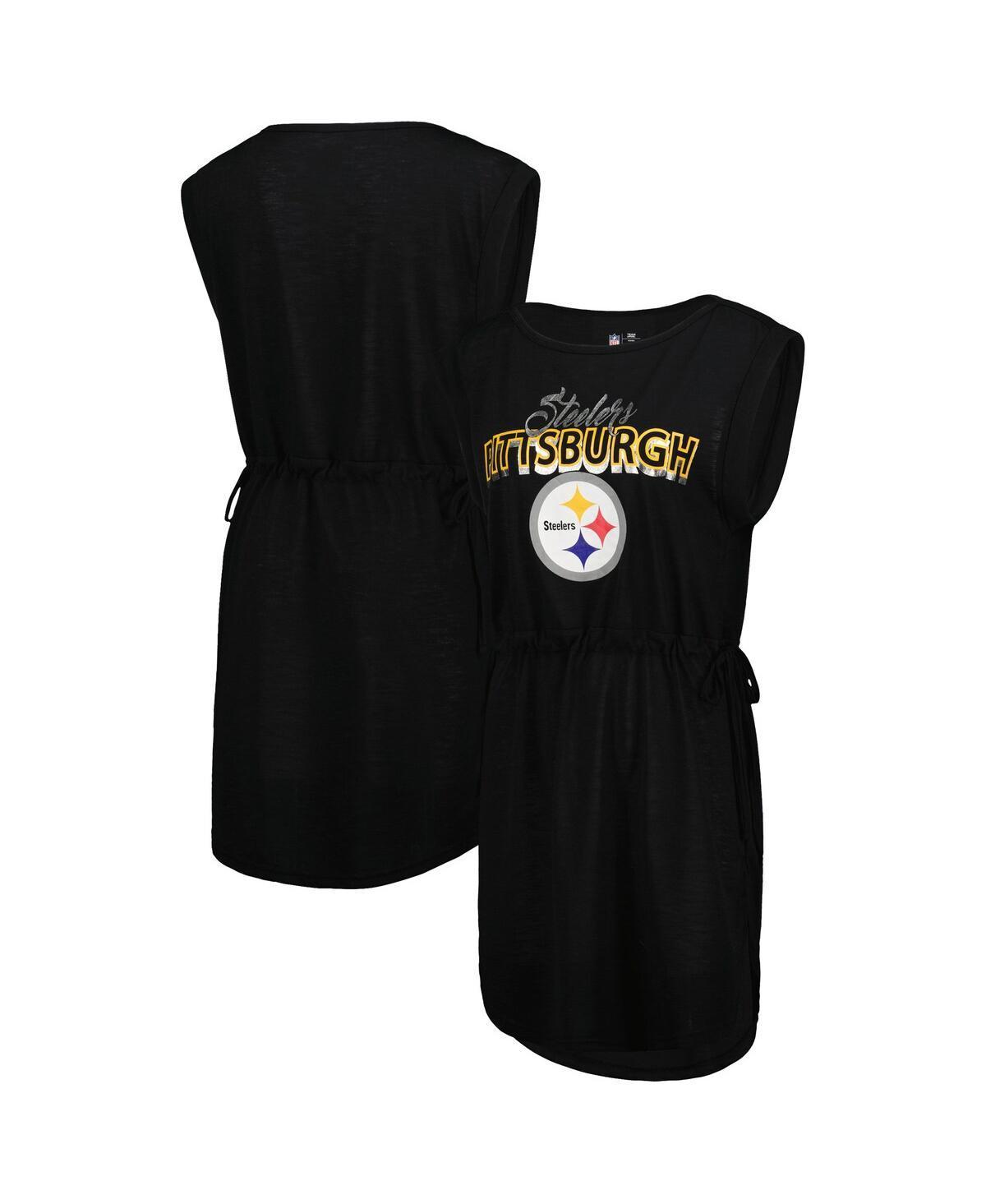 Women's G-III 4Her by Carl Banks Black Pittsburgh Steelers G.O.A.T. Swimsuit Cover-Up, Size: XL Product Image