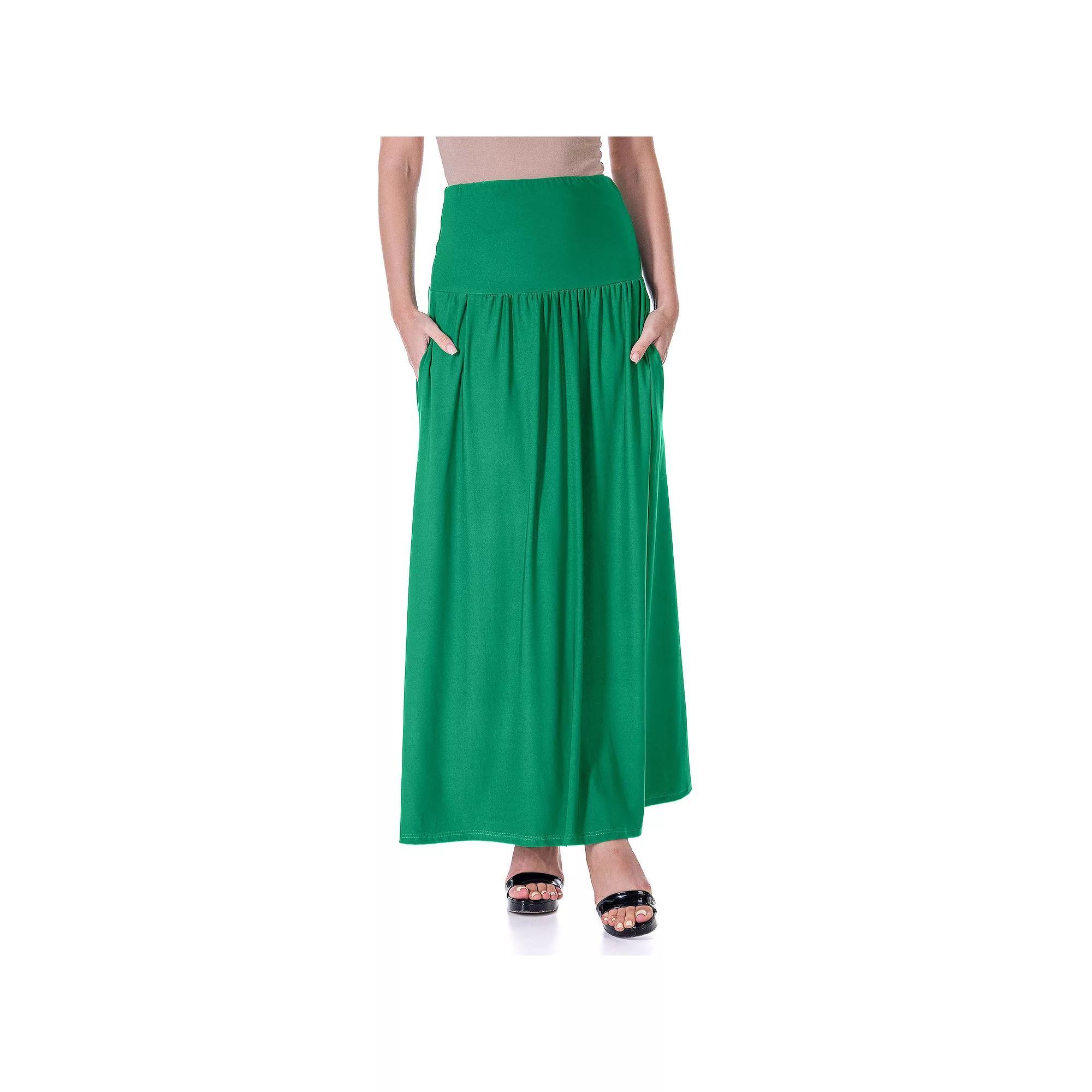 Women's 24Seven Comfort Apparel Foldover Maxi Skirt With Pockets, Size: Medium, Green Product Image