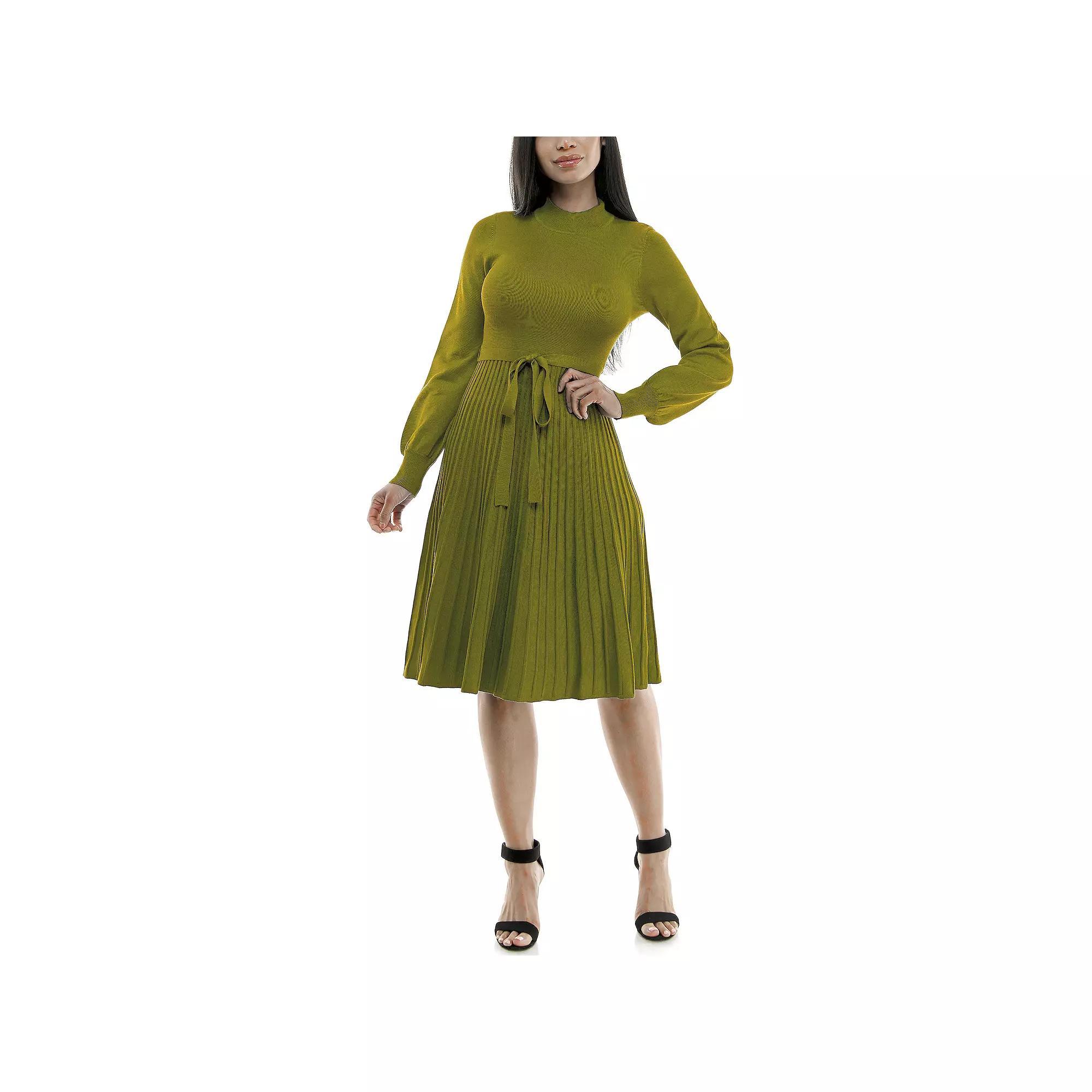 Women's Nina Leonard Balloon Sleeve Pleated Midi Sweater Dress, Size: Small, Deep Blue Product Image