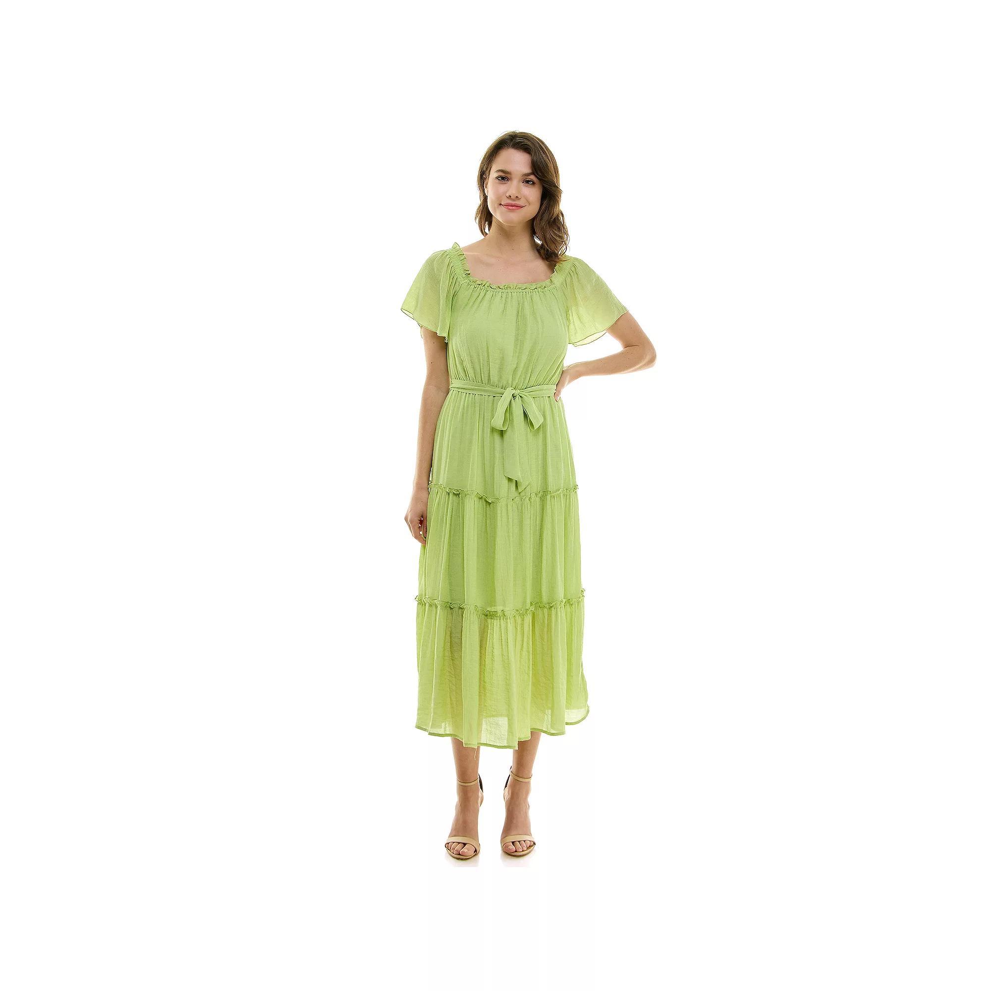 Women's Luxology Short Sleeve Belted Maxi Dress, Size: Large, Citron Product Image