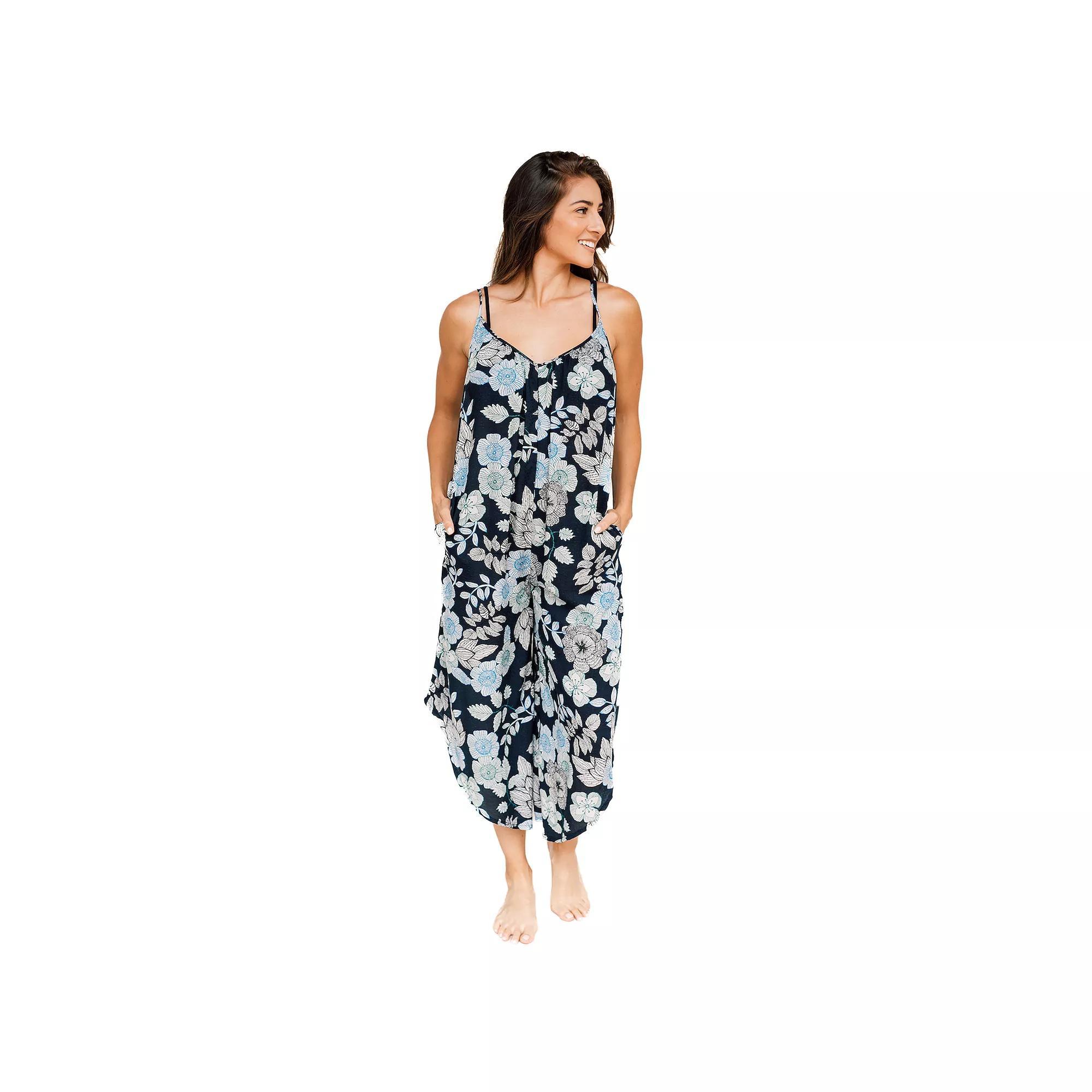 Womens J. Valdi Flowy Jumpsuit Swim Coverup Blue Floral Product Image