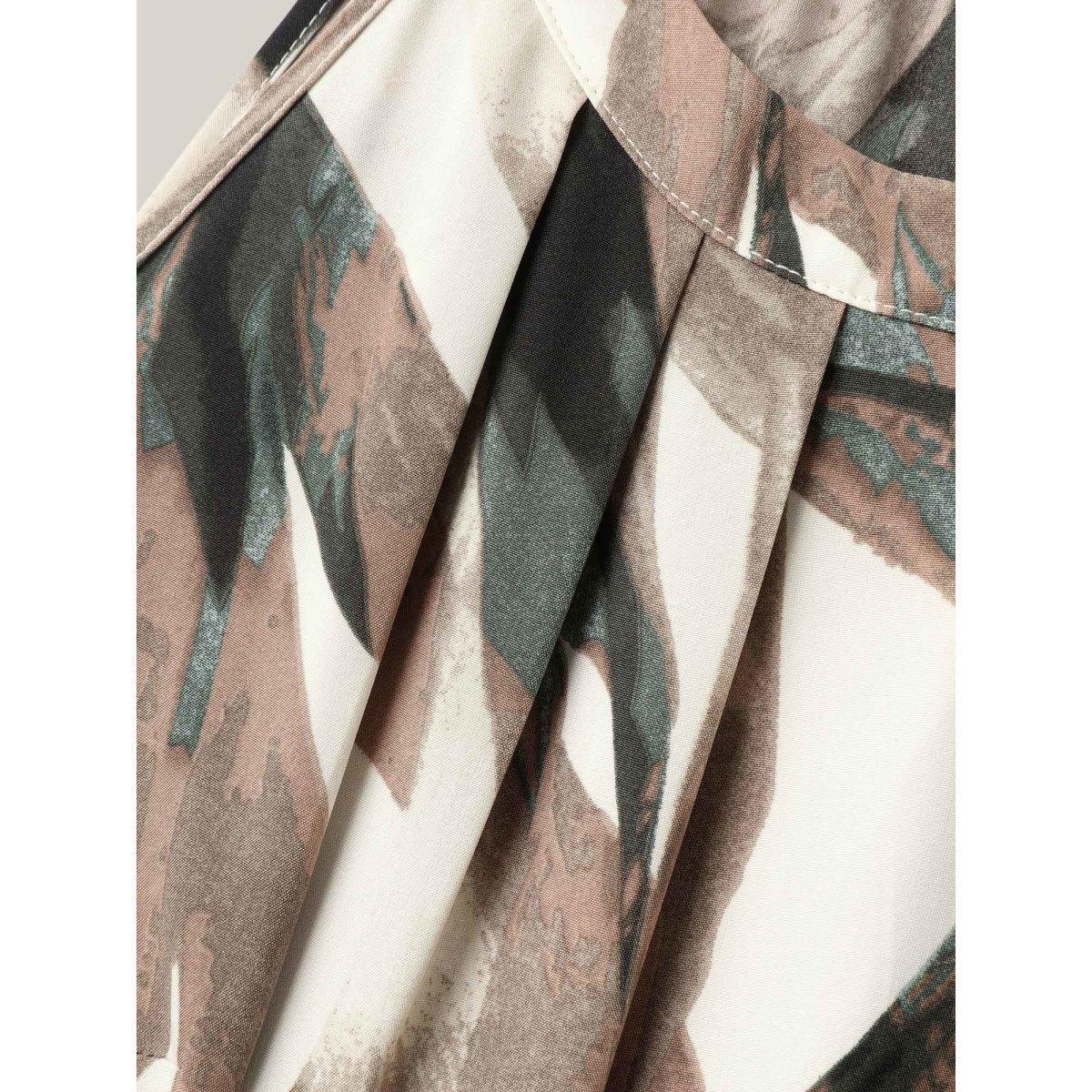 Plus Size Leaf Print Halter Neck Tiered Midi Dress DarkGreen Women Resort Belted Round Neck Sleeveless Curvy BloomChic 22-24/3X Product Image
