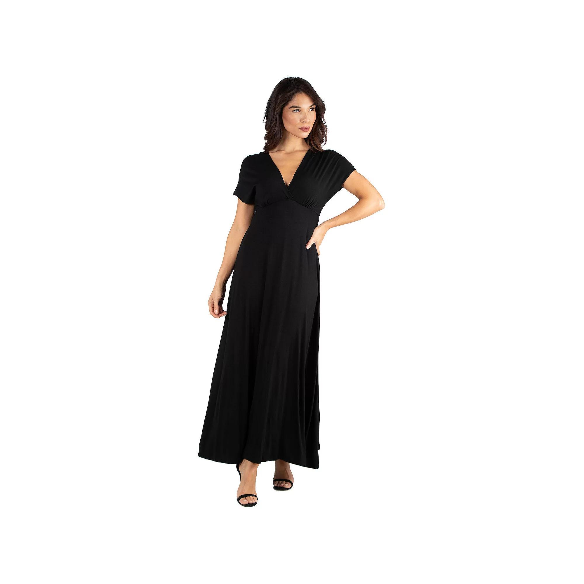Women's 24seven Comfort Apparel Cap Sleeve V-Neck Maxi Dress, Size: Medium, Black Product Image
