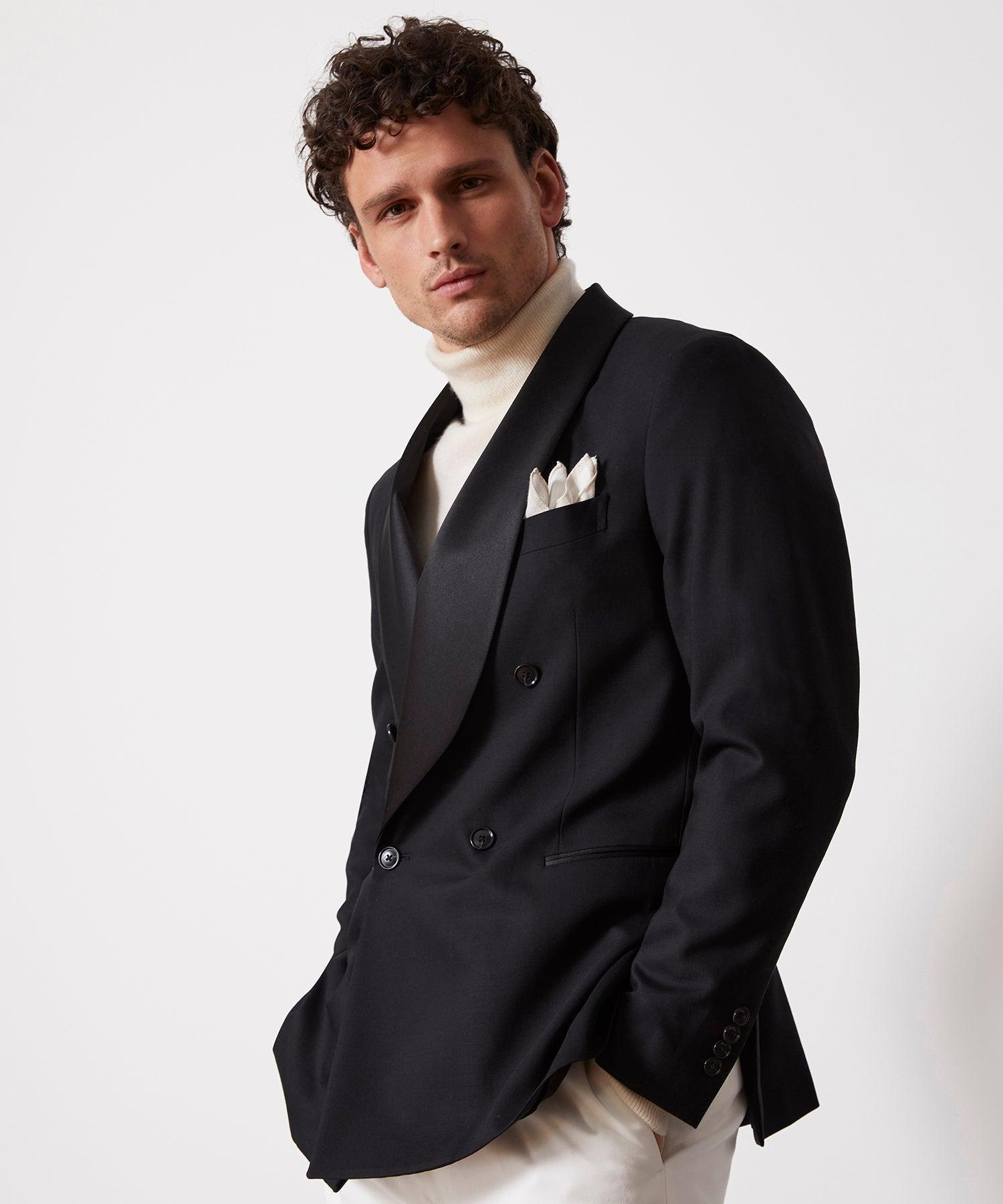 Italian Double Breasted Shawl Tuxedo Jacket in Black Product Image