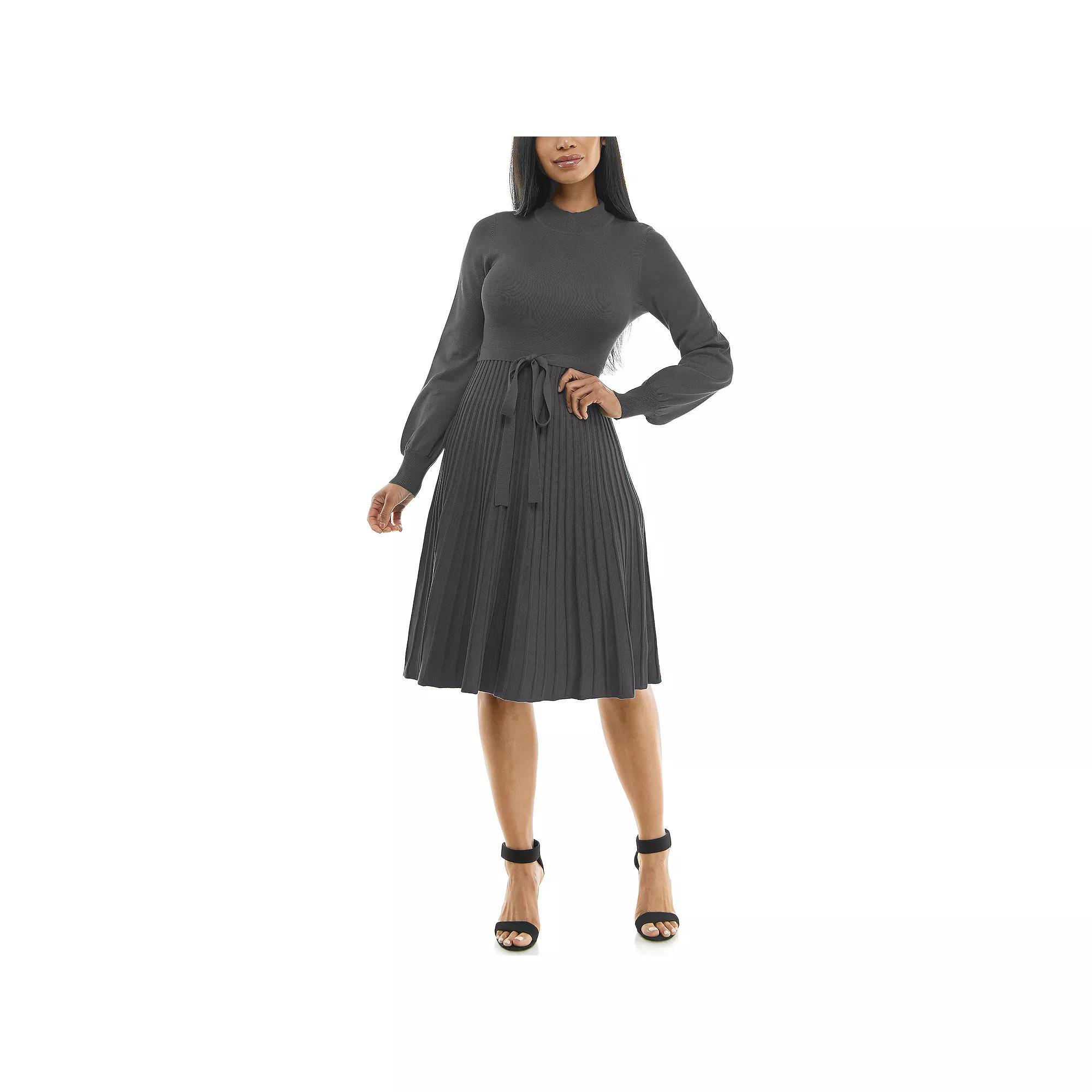 Women's Nina Leonard Balloon Sleeve Pleated Midi Sweater Dress, Size: Small, Deep Blue Product Image