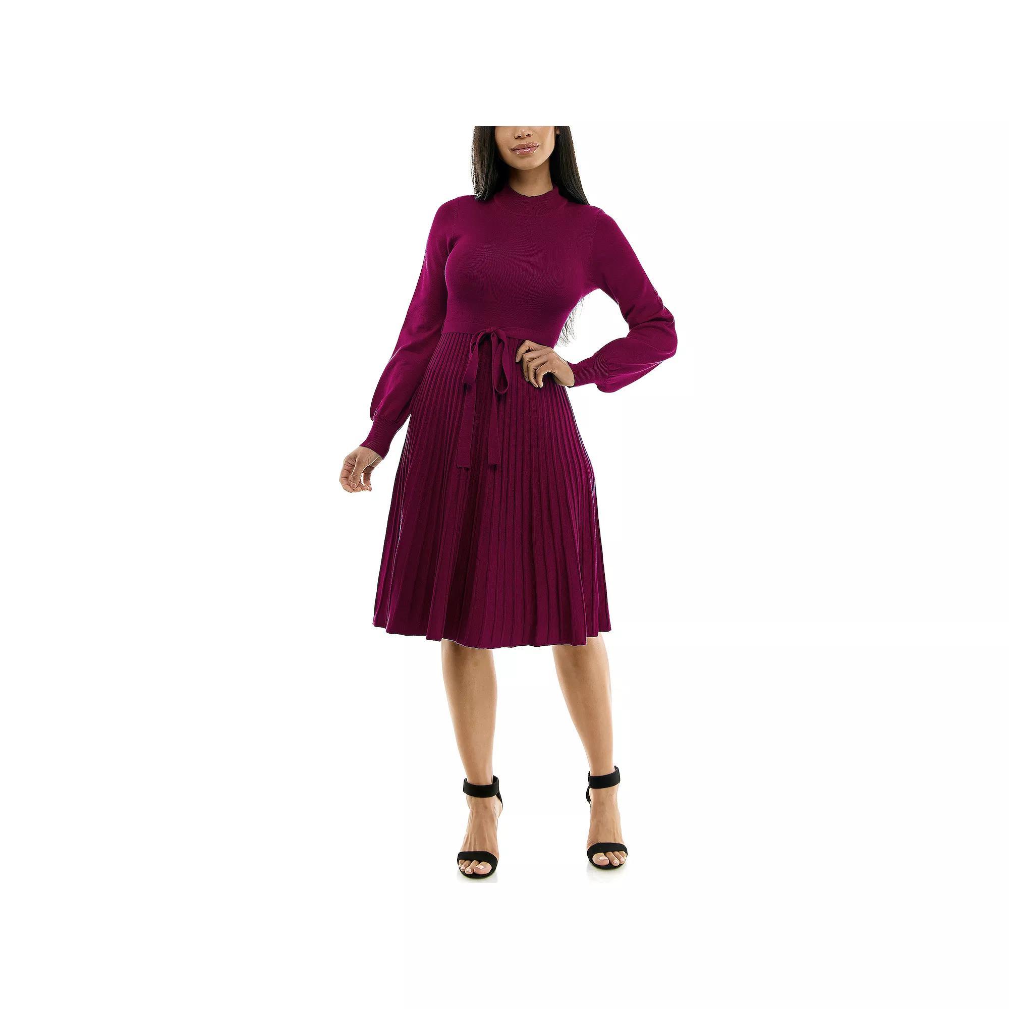 Women's Nina Leonard Balloon Sleeve Pleated Midi Sweater Dress, Size: Small, Deep Blue Product Image