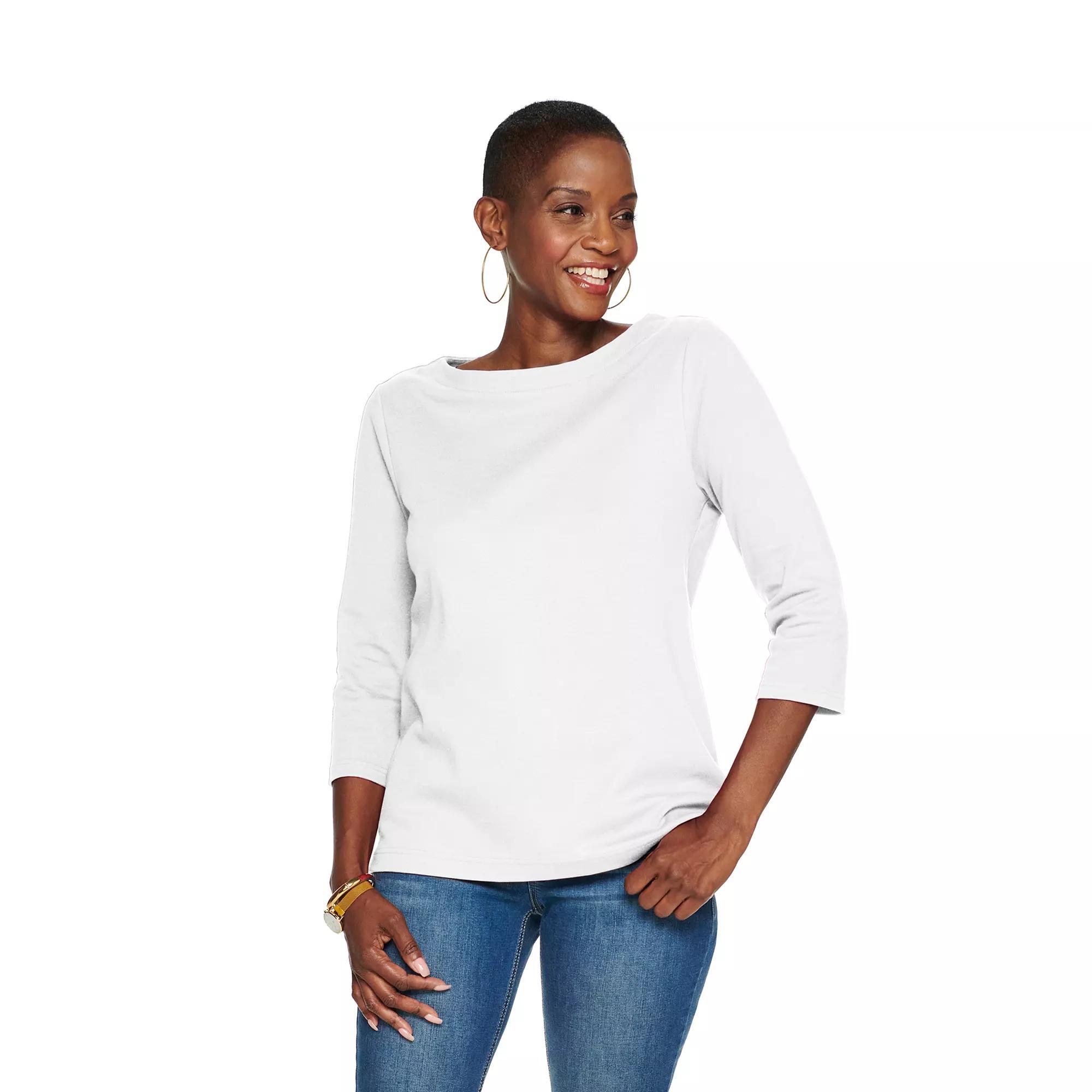 Women's Croft & Barrow® Boatneck Top, Size: Medium, Bright White Product Image