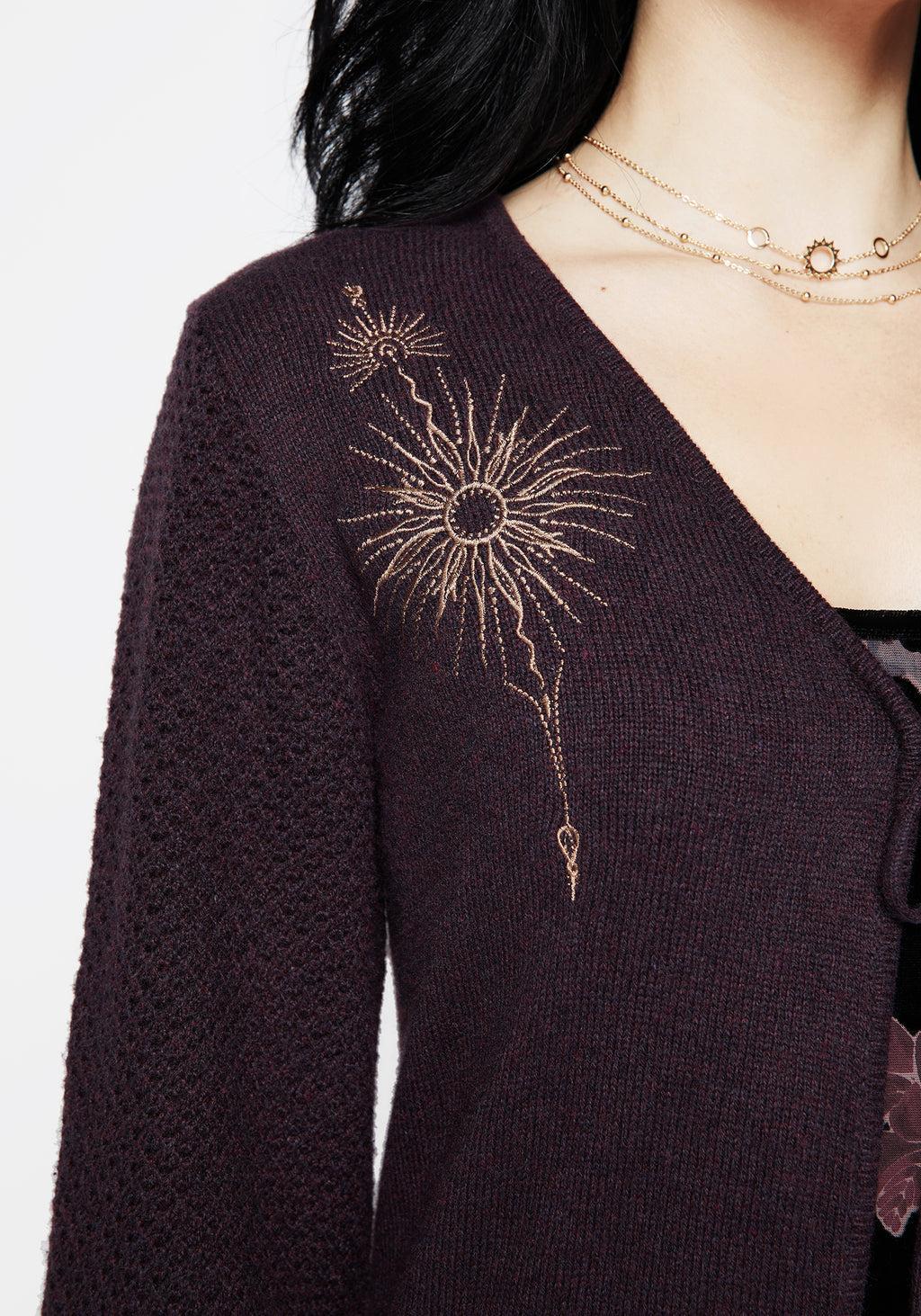 Sunniva Embroidered Tie Front Longline Knit Cardigan Product Image