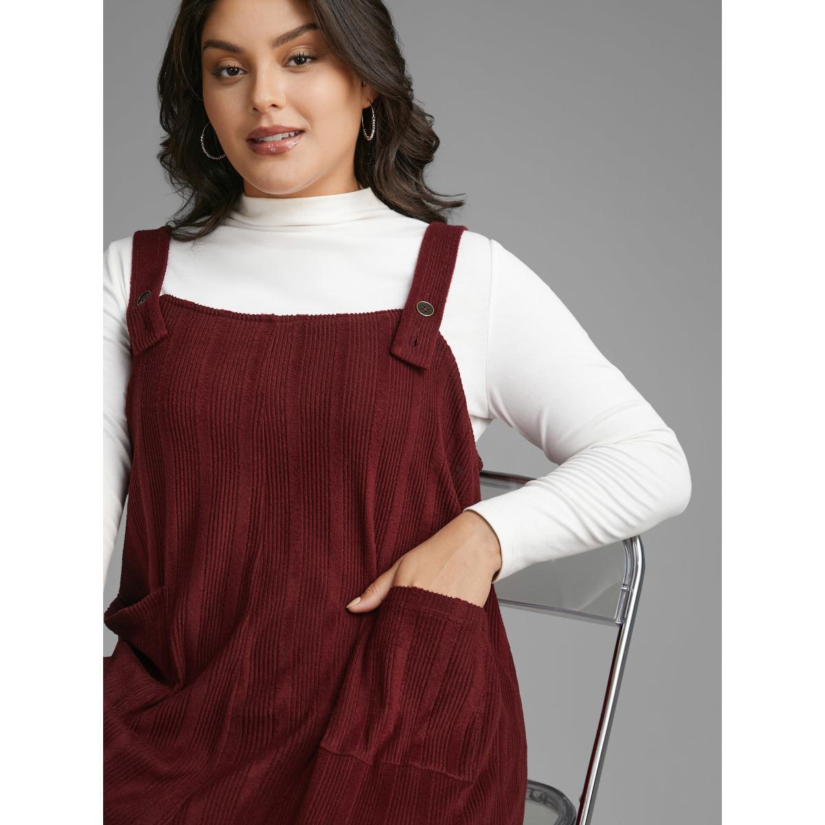Plus Size Burgundy Textured Pockets Straight Leg Overall Women Casual Sleeveless Non Everyday Loose Jumpsuits BloomChic 28/5X Product Image