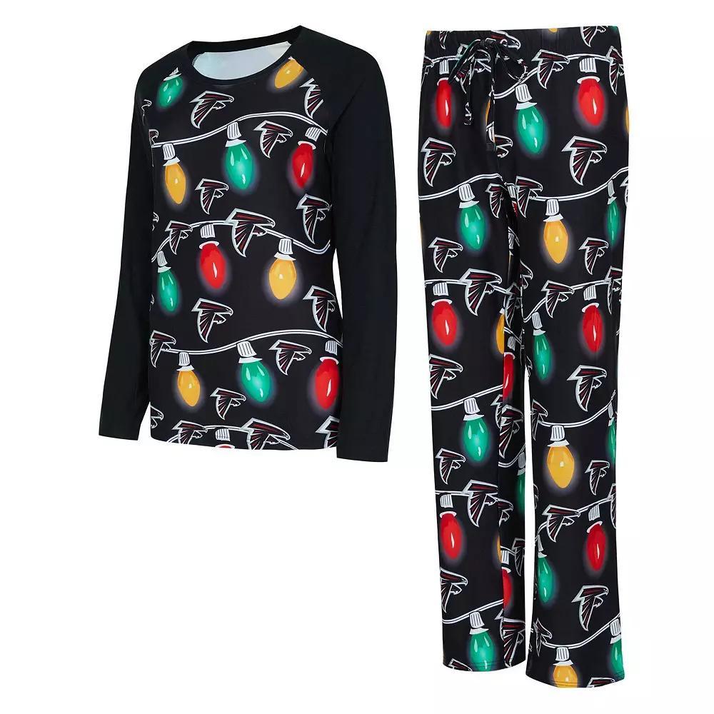 Women's Concepts Sport  Black Atlanta Falcons Garland Knit Raglan Long Sleeve T-Shirt & Pants Set, Size: Small Product Image