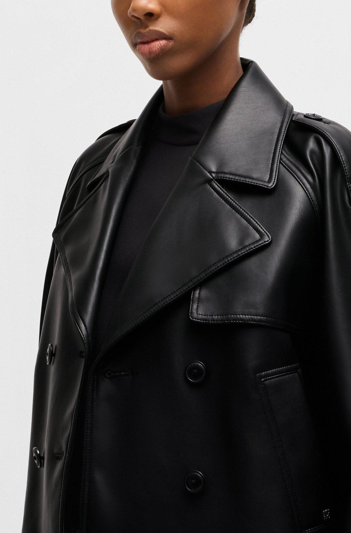 Relaxed-fit double-breasted jacket in faux leather Product Image