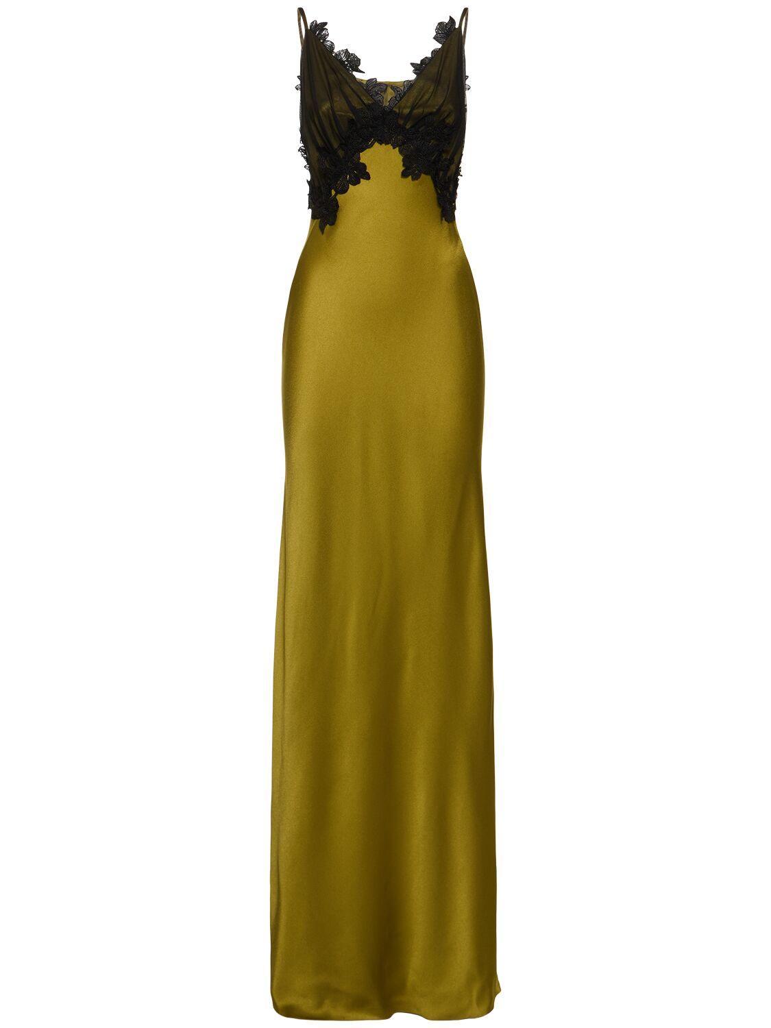 ALBERTA FERRETTI Lace Applique Floor-length Dress In Green Product Image