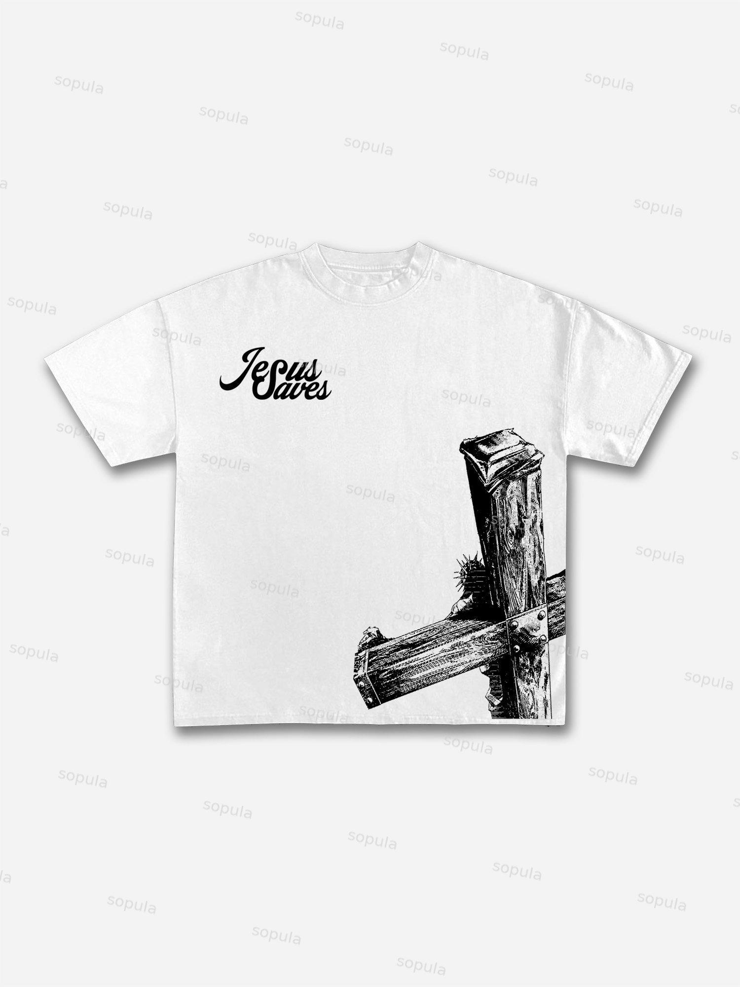 Jesus Saves Graphic Cotton T-shirt Product Image