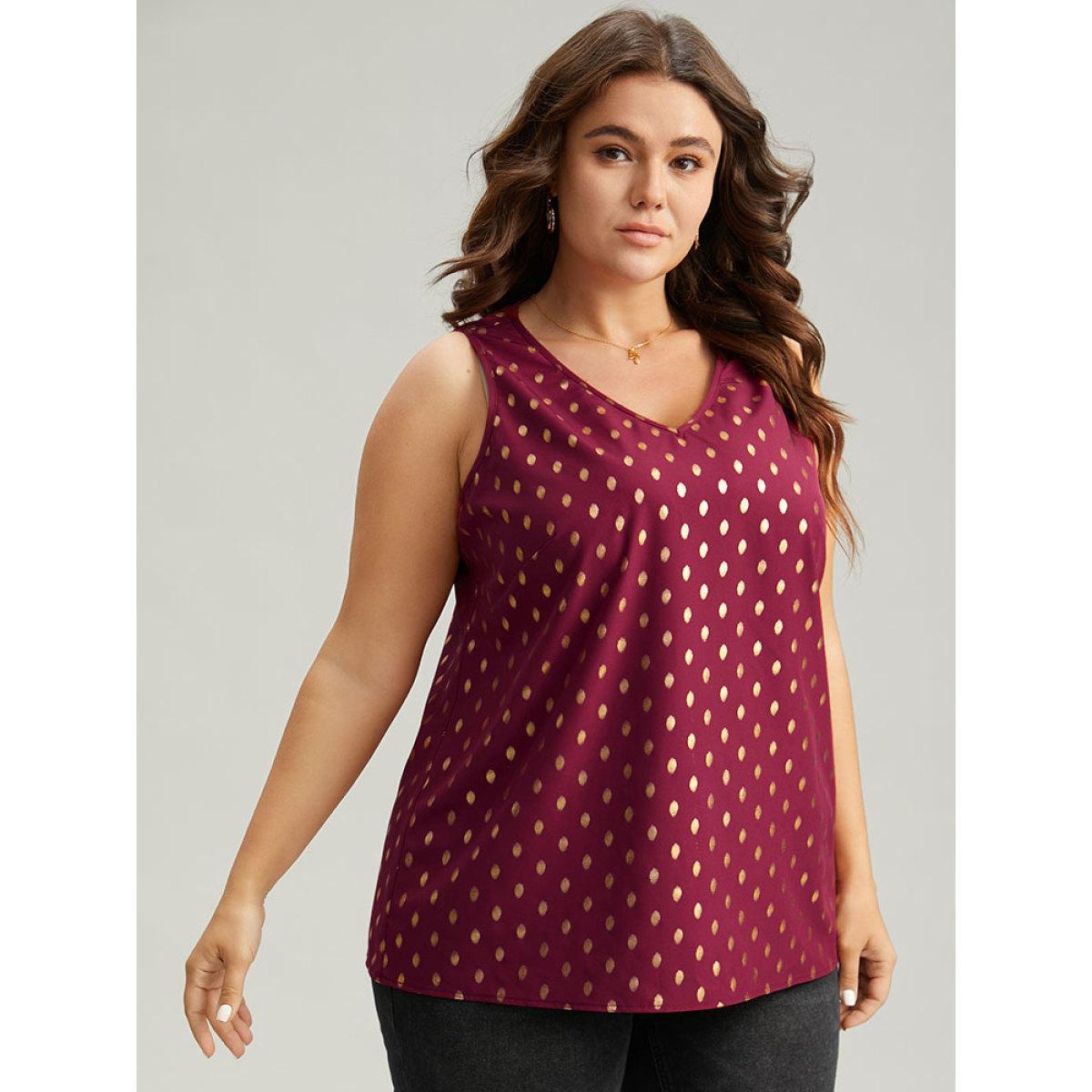 Plus Size Glitter Polka Dot V Neck Tank Top Women Red Elegant Contrast V-neck Festival-Christmas Tank Tops Camis BloomChic 22-24/3X Product Image