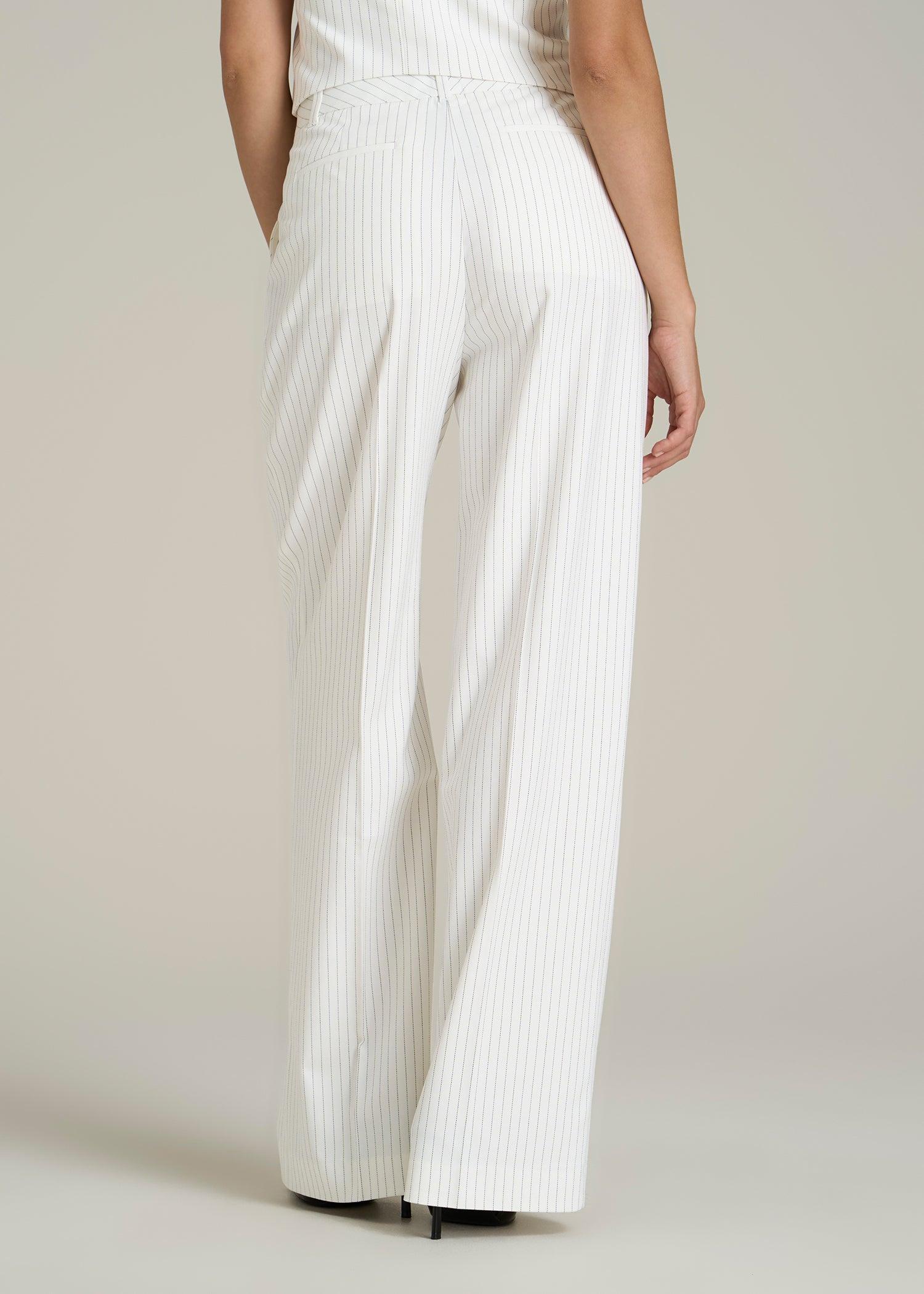 High-Rise Wide-Leg Pleated Dress Pants for Tall Women in Off White Pinstripe Product Image