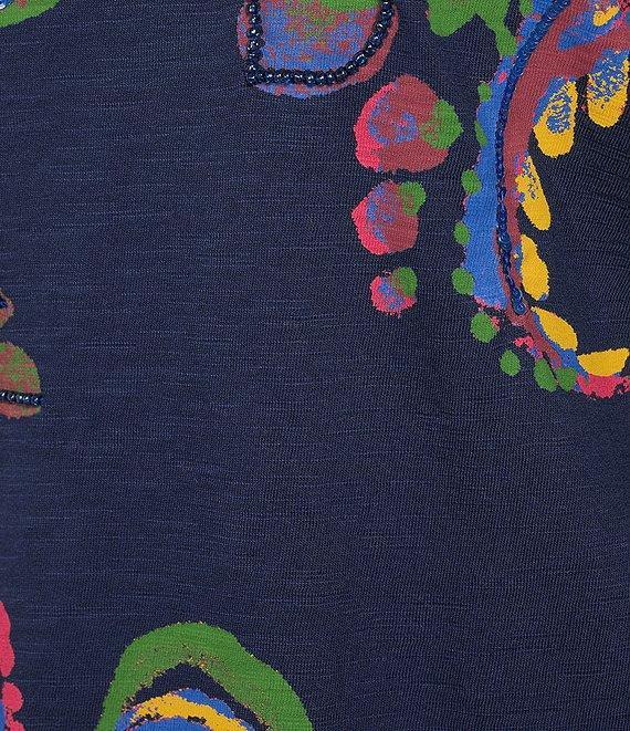 Investments Plus Size Multi Paisley Short Sleeve Embellished Novelty Crew Neck Top Product Image