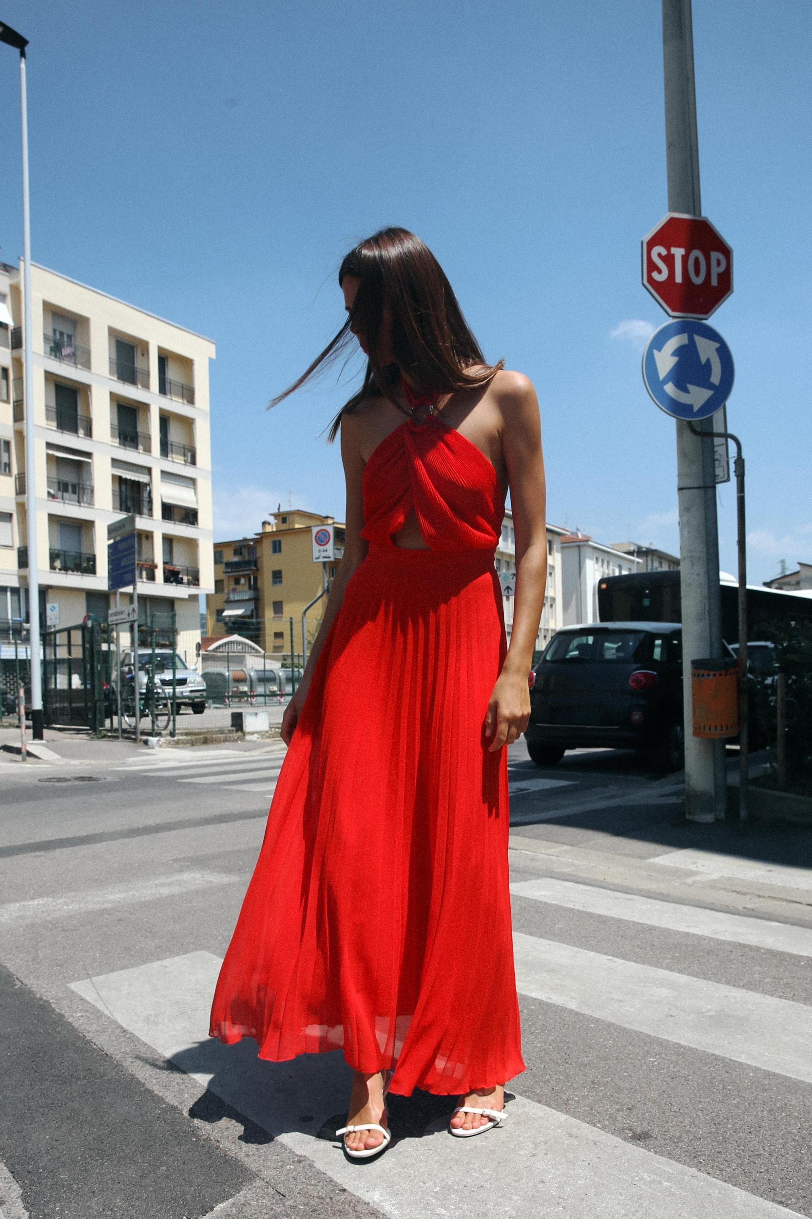 PLEATED HALTER DRESS Product Image