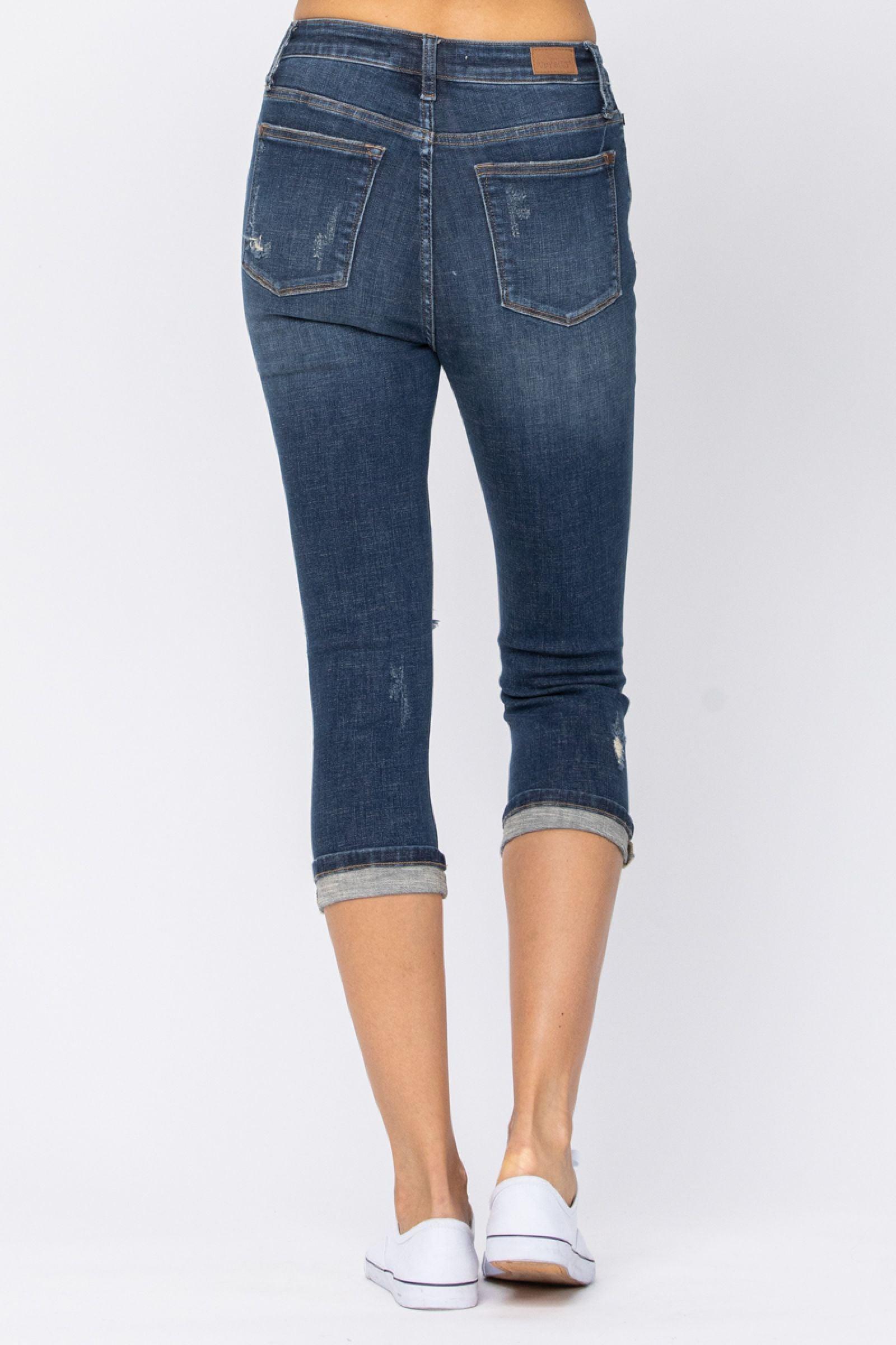 Chevelle Hi-Rise Cuffed Distressed Judy Blue Capri Jeans Product Image
