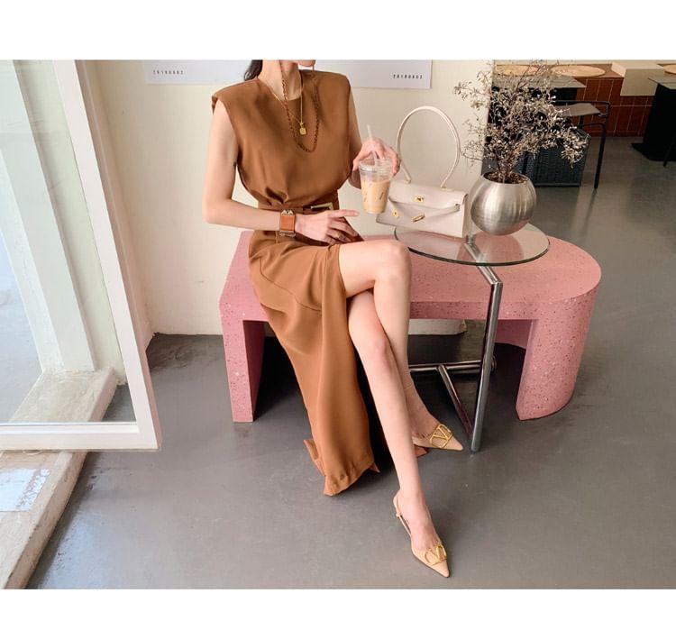 Sleeveless Crewneck Plain Wide Leg Jumpsuit Product Image