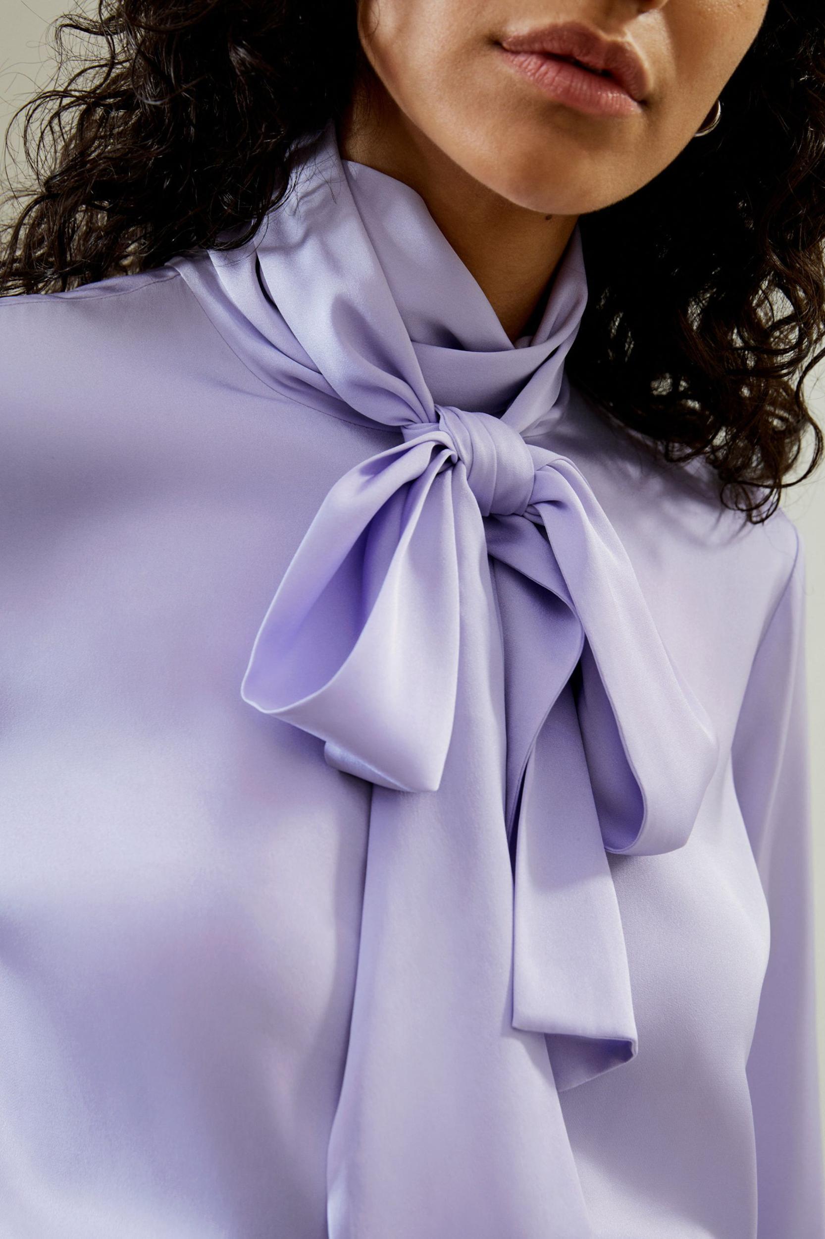 Silk Turtleneck Ribbon Blouse Product Image