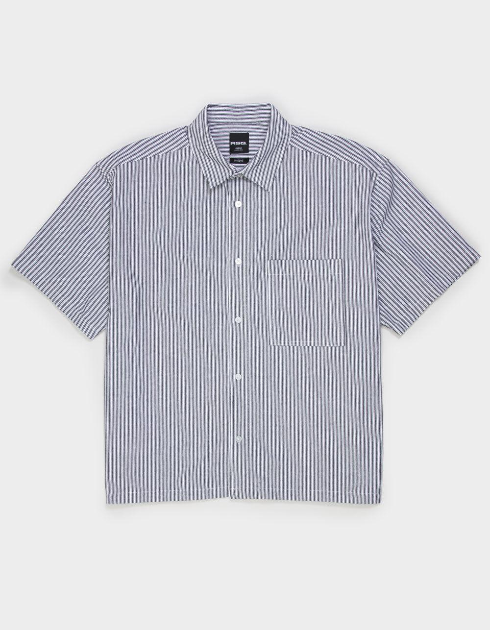 RSQ Mens Cropped Stripe Button Up Shirt - BLK/WHT Product Image