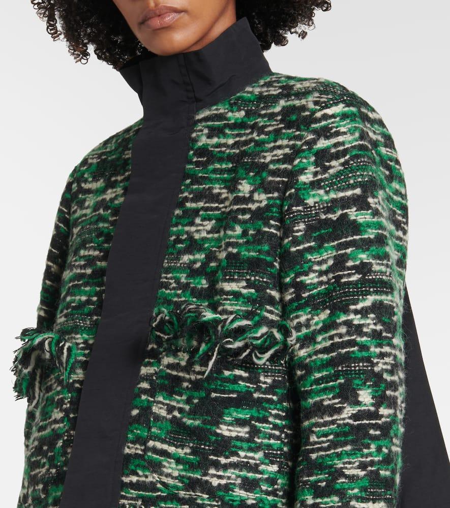SACAI Mixed Media Fringe Wool Blend Tweed Jacket In Green Product Image