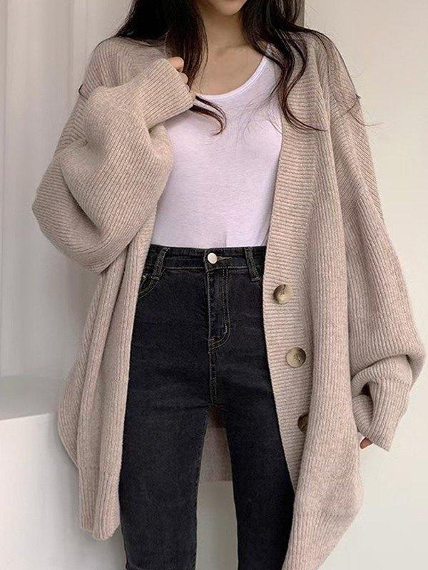 Knitted Button Down Long Cardigan Product Image
