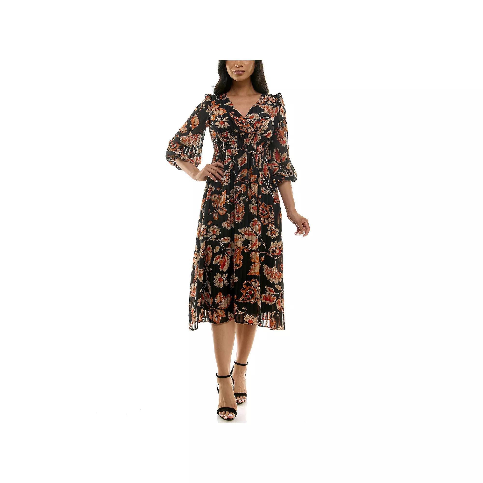 Women's Maison Tara Floral Chiffon Midi Dress, Size: 4, Red Team Product Image