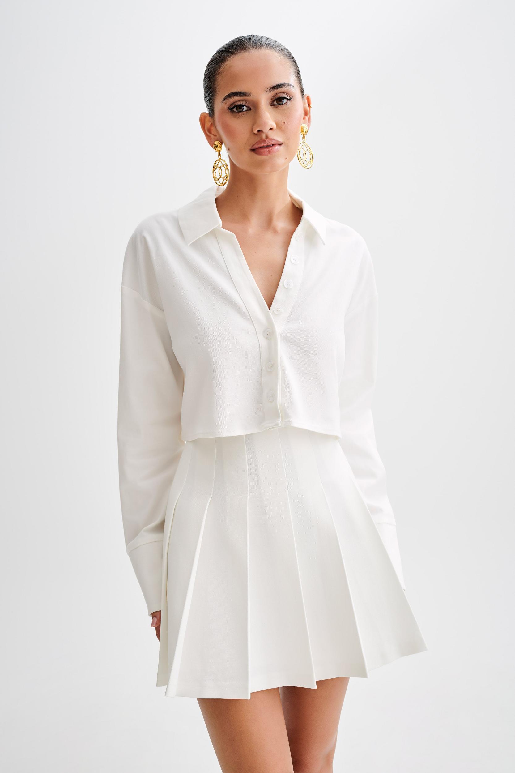 Julianna Cotton Pleated Mini Skirt - White Product Image