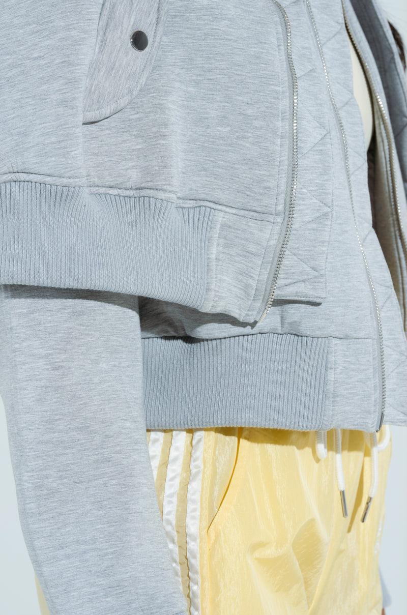 LYNX LAYERED BOMBER JACKET IN HEATHER GREY Product Image