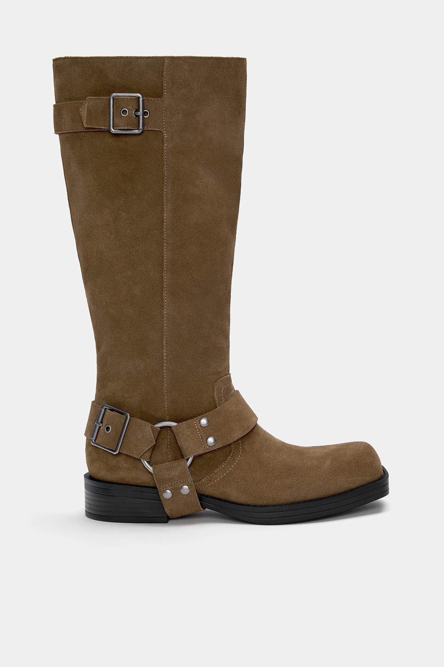 Leather knee-high biker boots Product Image