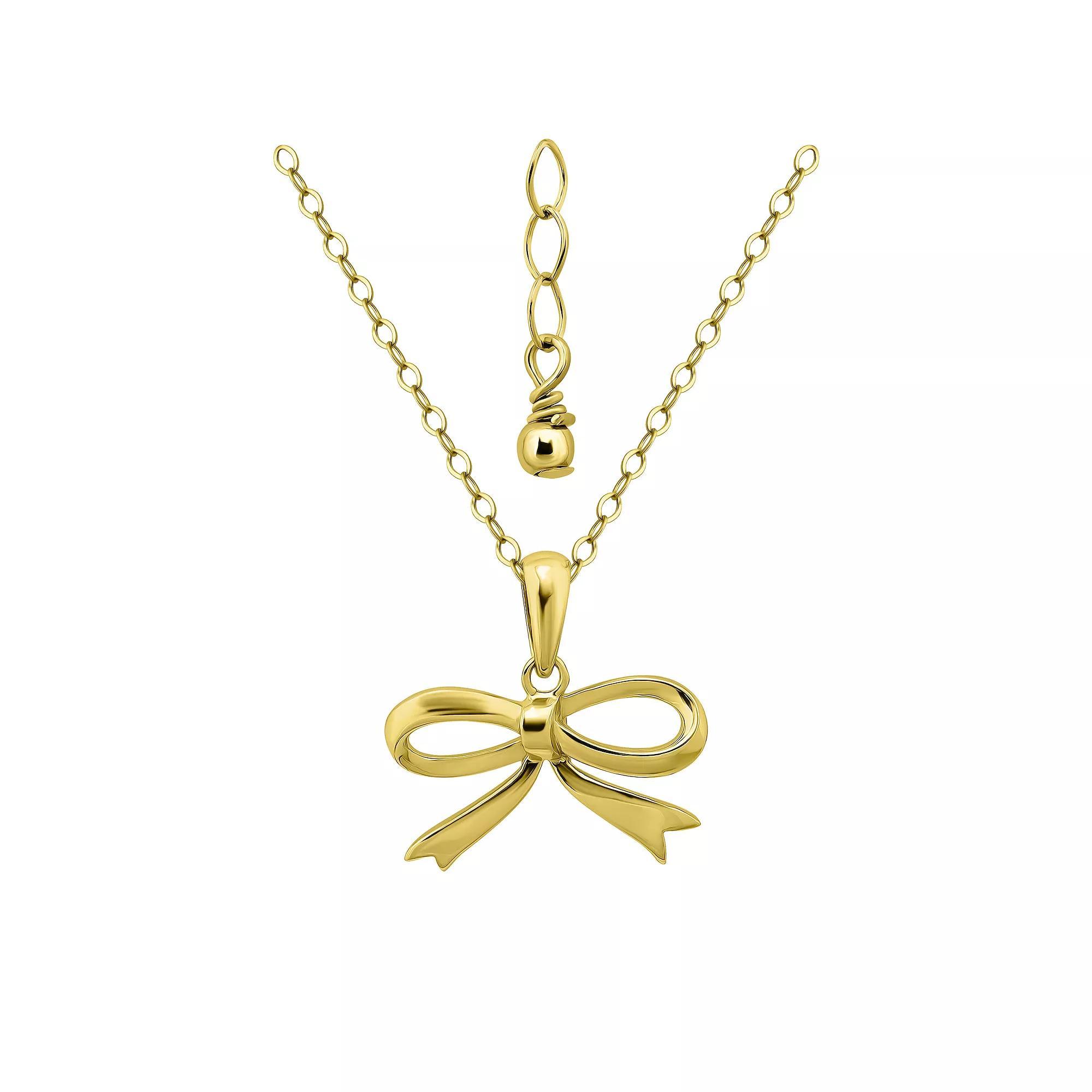 Aleure Precioso 18k Gold over Sterling Silver Bow Pendant Necklace, Women's, Size: 16-18" ADJ, Gold Tone Product Image
