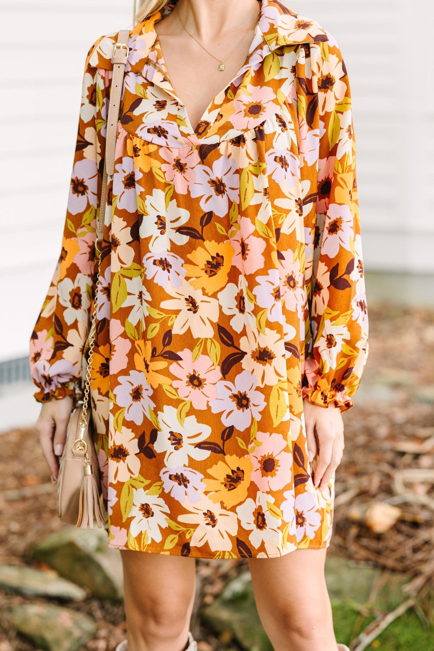 Show You Off Mocha Brown Floral Babydoll Dress Female Product Image