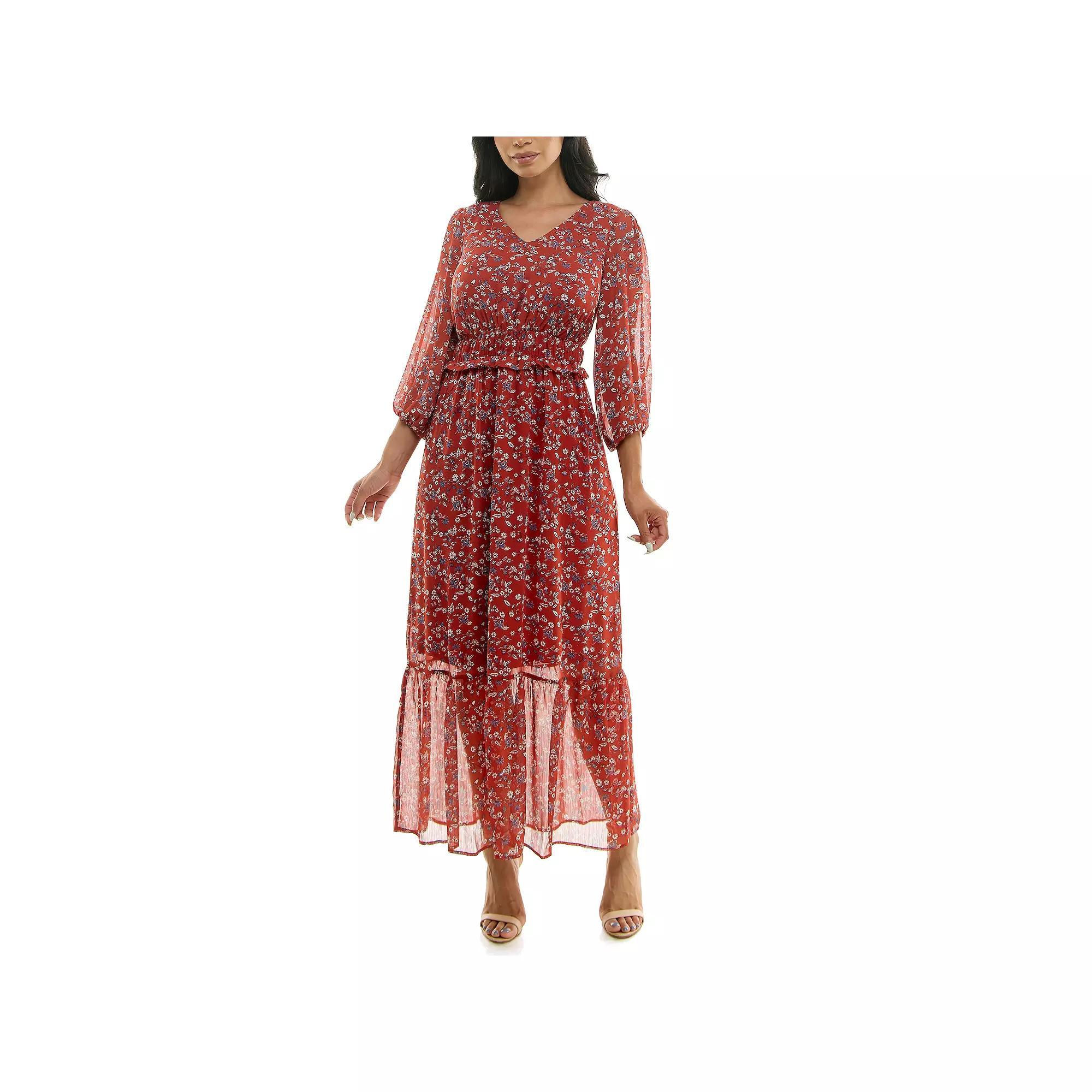 Women's Nina Leonard Chiffon Printed Maxi Dress, Size: Small, Red Team Product Image