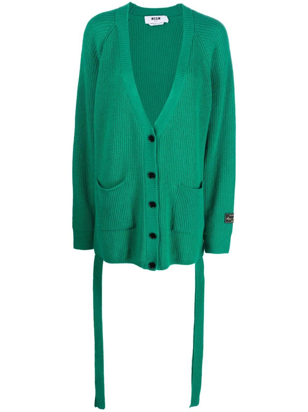 MSGM Cardigan Aus Geripptem Strick In Green Product Image