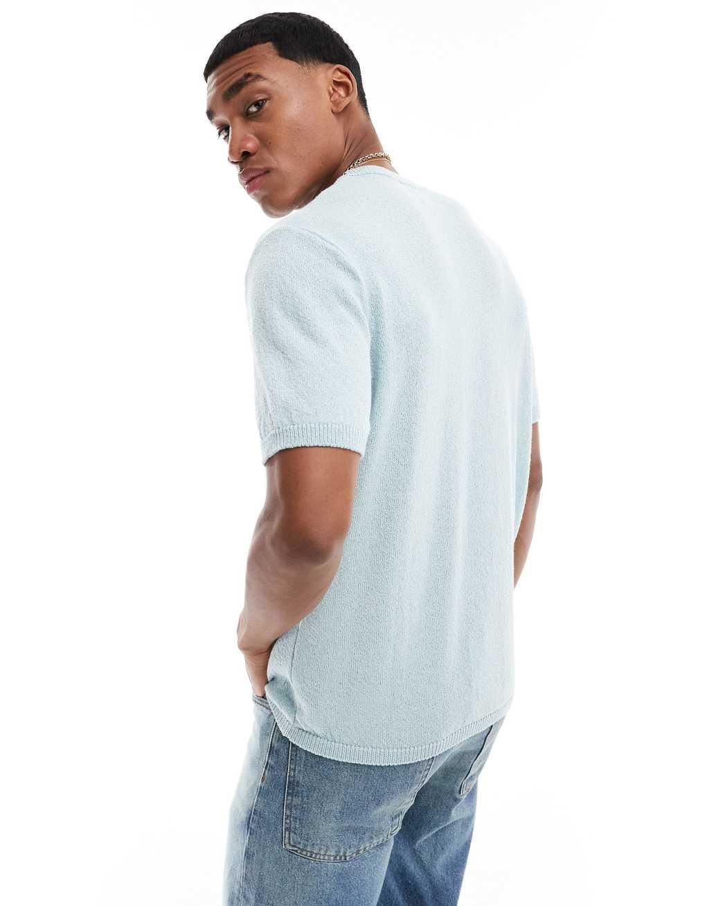 ASOS DESIGN relaxed knit crew neck slubby t-shirt in blue Product Image