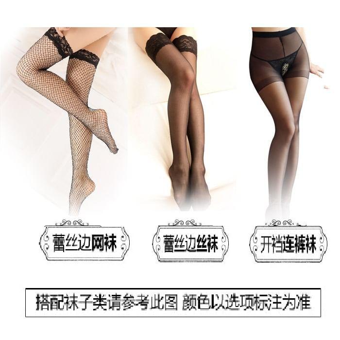 Lingerie Set: Cutout Bow Babydoll + Thong Product Image