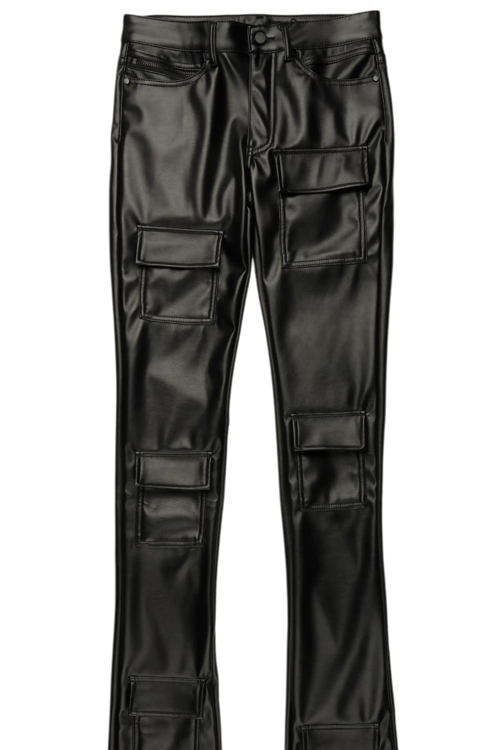 Petrus Jet Black PU Stacked Flare Leather Jean Male Product Image