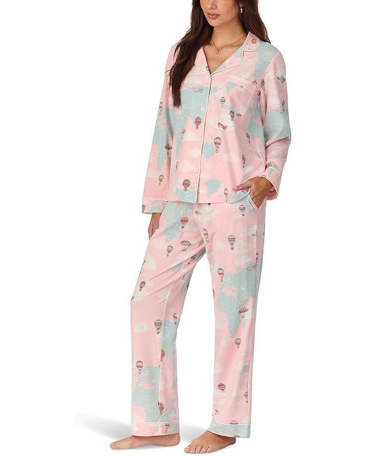 Cotton Knit Long Sleeve Notch Collar Pj Set Product Image
