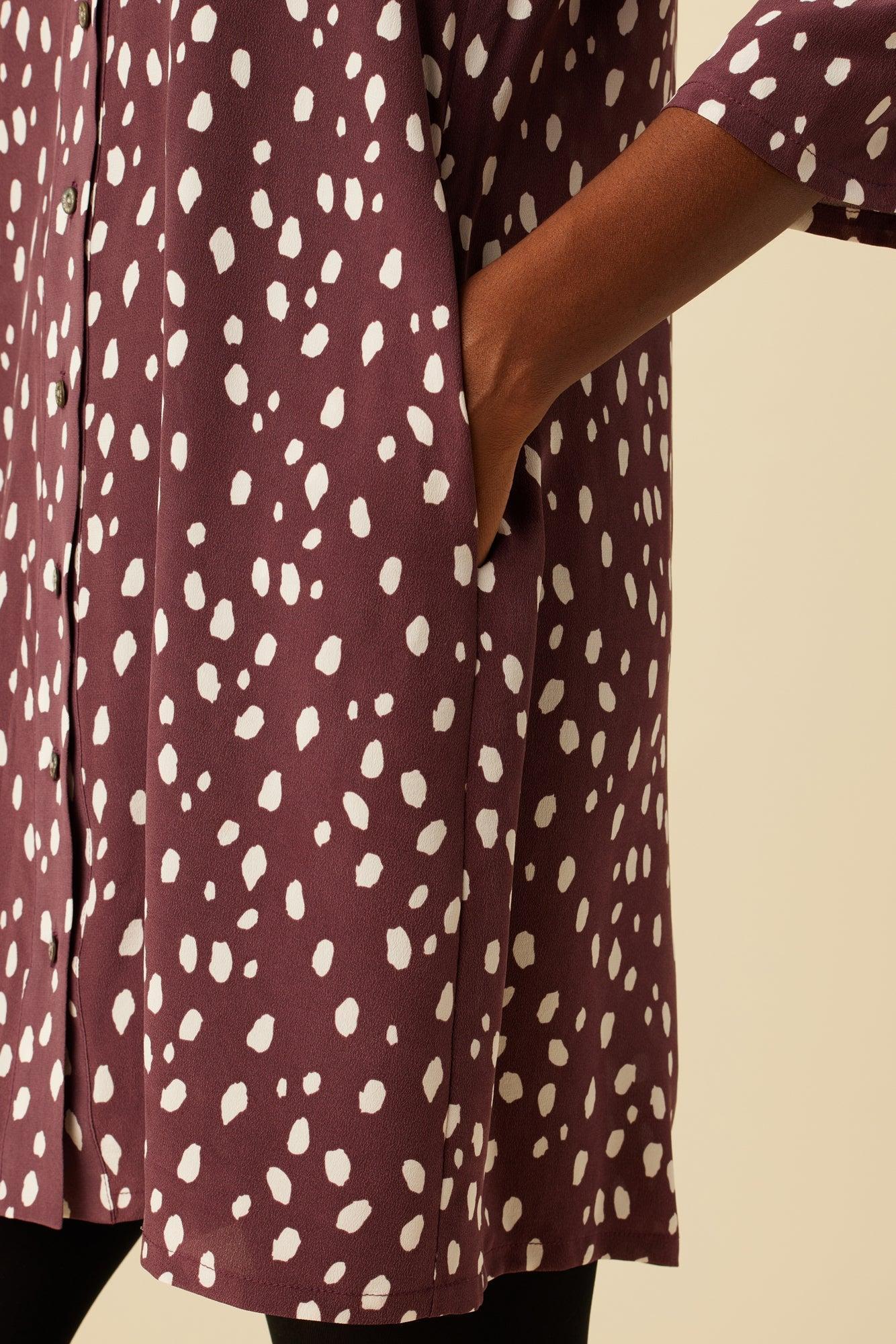 Gloria Washable Silk Dress - Pebble Dot Plum - ReAmour Product Image