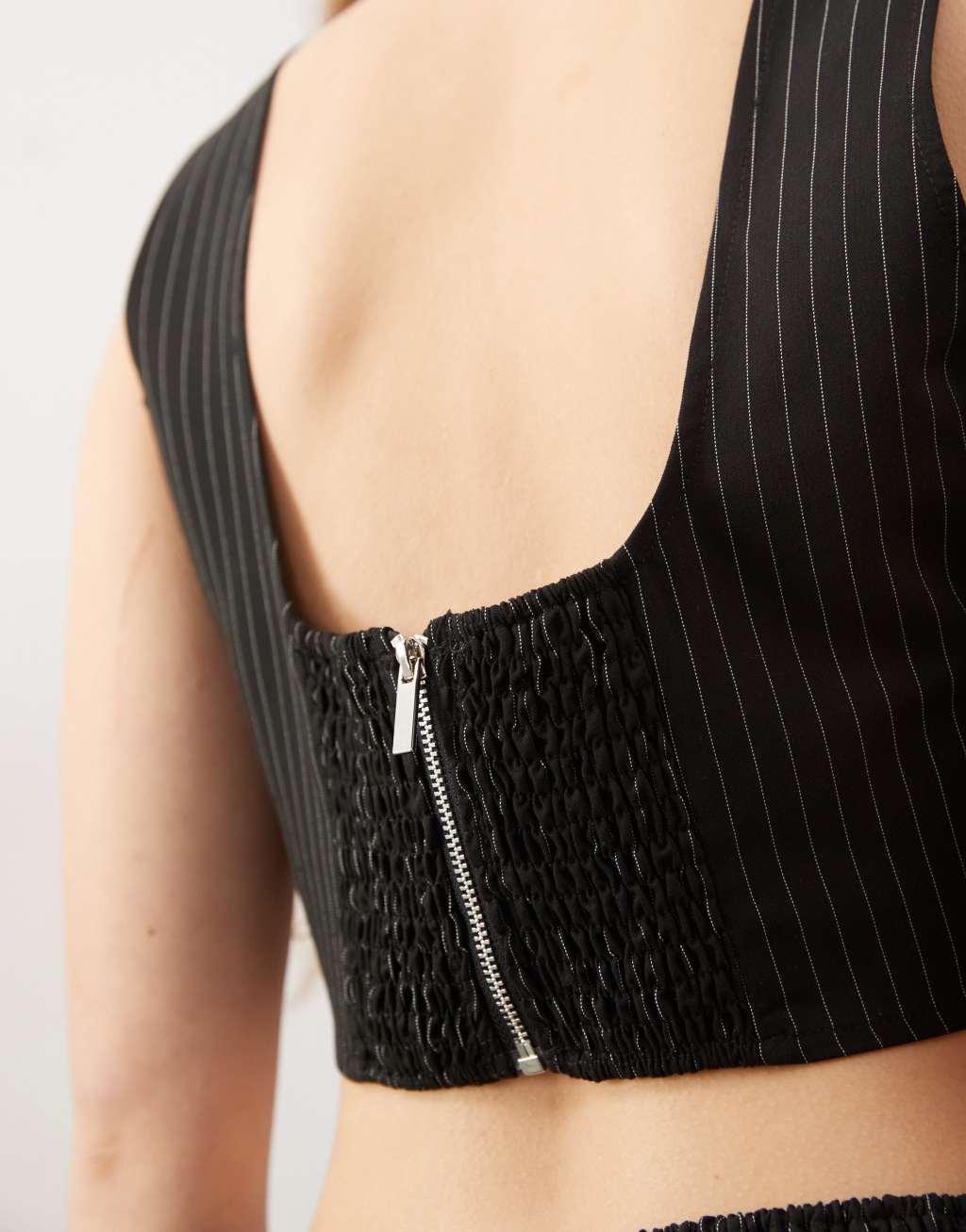 COLLUSION tailored pinstripe crop top in black - part of a set Product Image