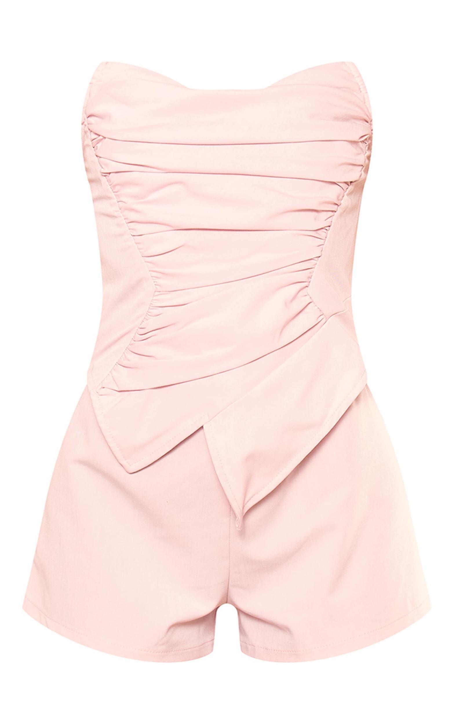 Pink Ruch Pointed Corset Bandeau Romper Product Image